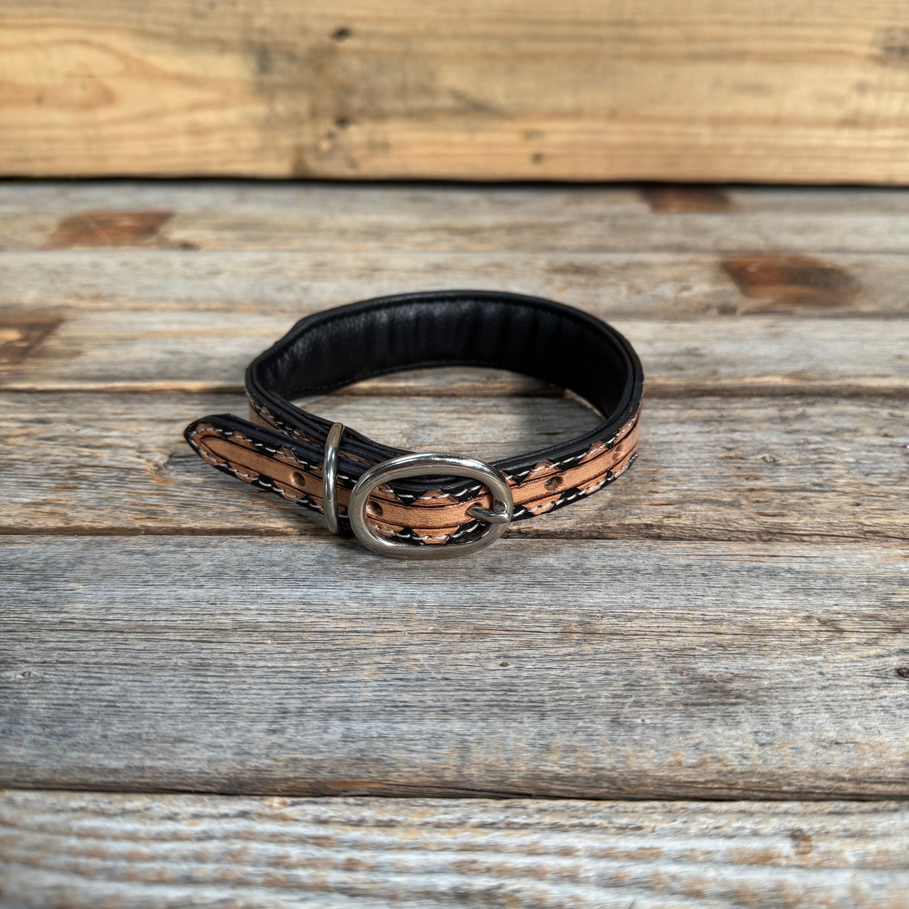 Turquoise Feather Genuine Leather Padded Dog Collar #FKDC4