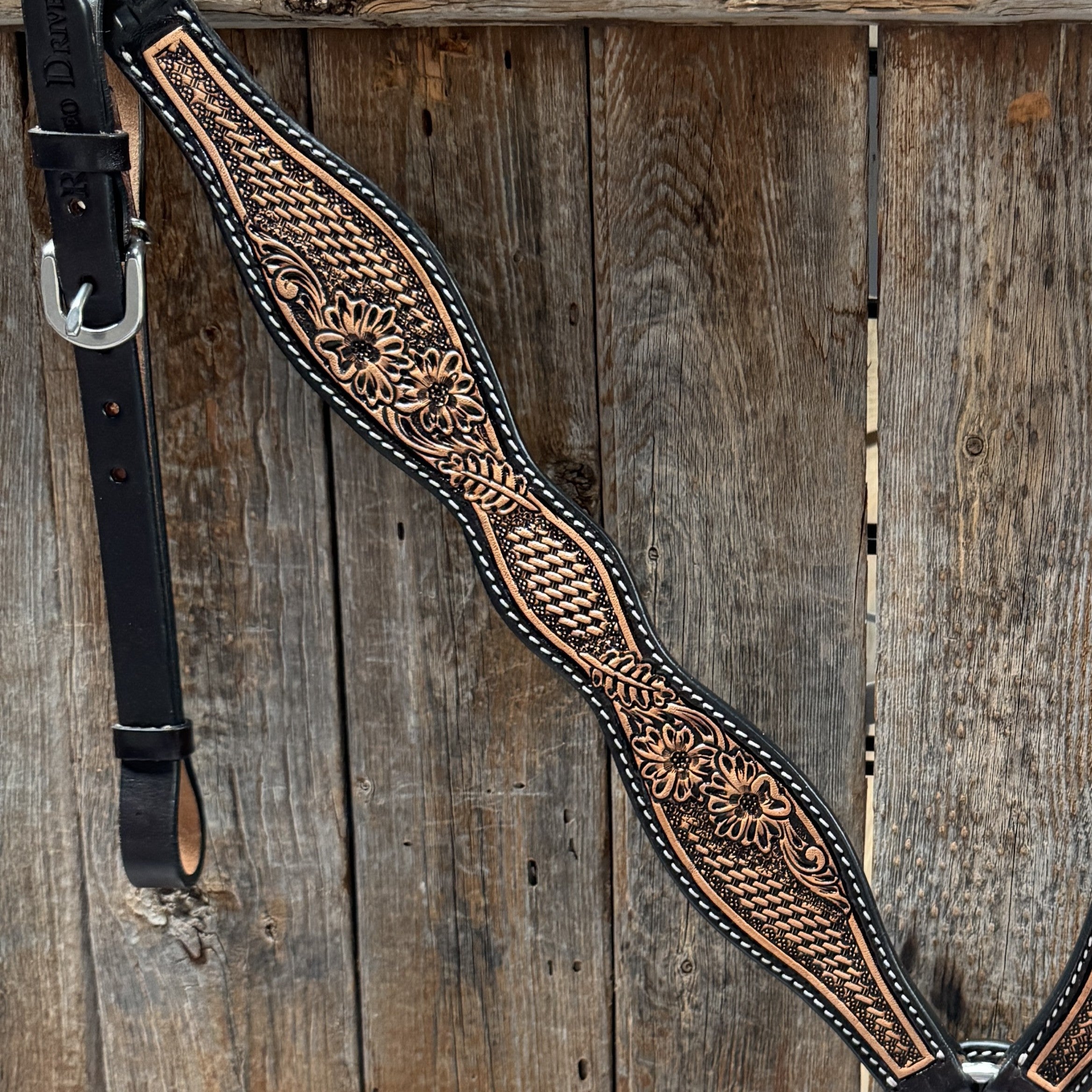 Two Tone Floral and Basketweave Tack Set