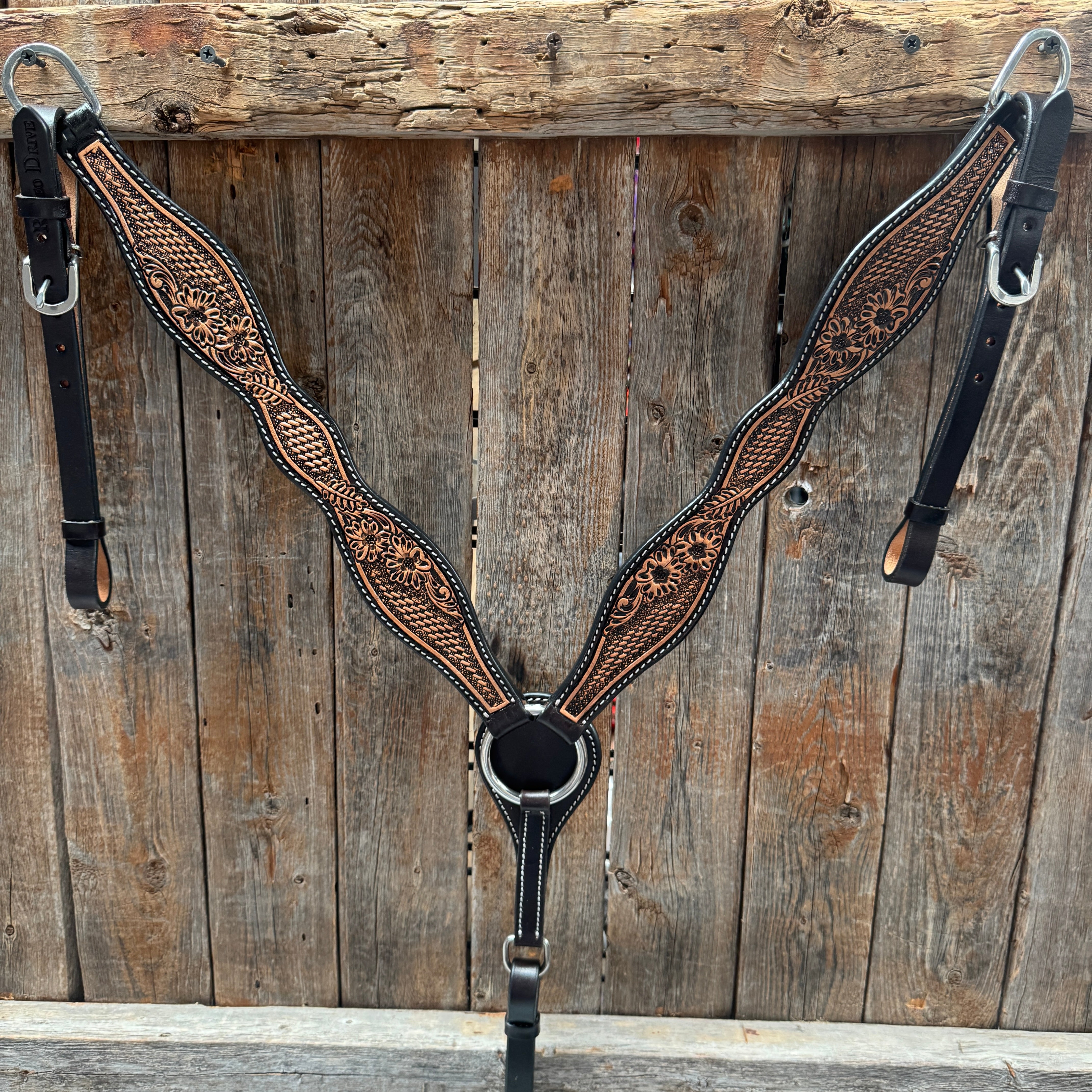 Two Tone Floral and Basketweave Tack Set