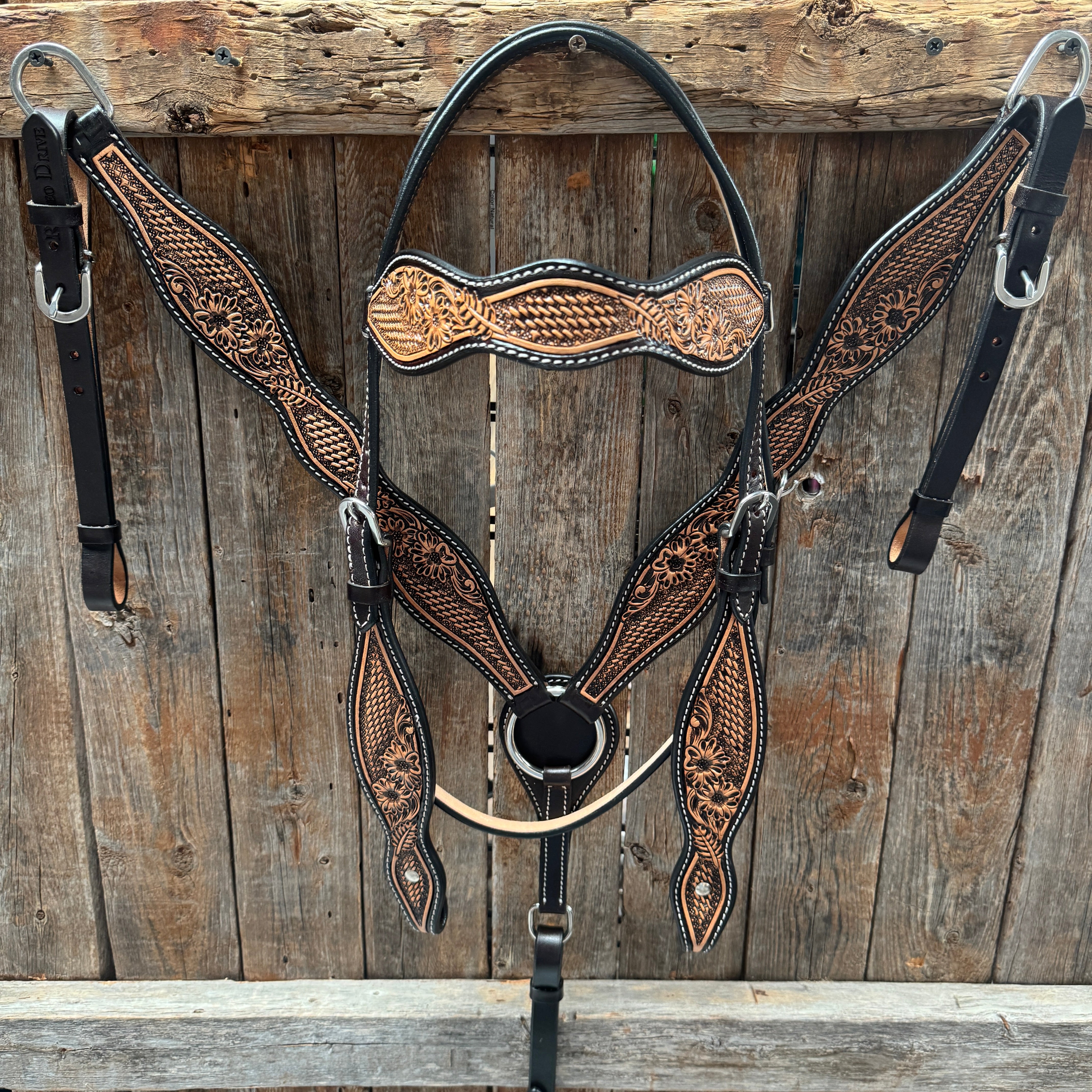 Two Tone Floral and Basketweave Tack Set
