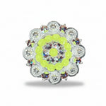 Bright Silver Neon Yellow - AB Crystal Conchos| Sizes 1"- 3" | Buckles | Saddle Set | Leather Rosettes | Slide