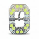 Bright Silver Neon Yellow - AB Crystal Conchos| Sizes 1"- 3" | Buckles | Saddle Set | Leather Rosettes | Slide