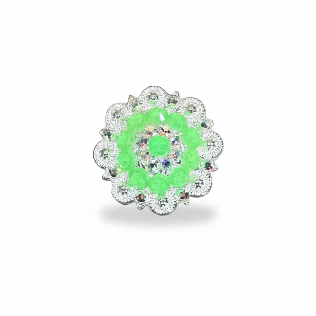 Bright Silver Neon Green - AB Crystal Conchos | Sizes 1"- 3" | Buckles | Saddle Set