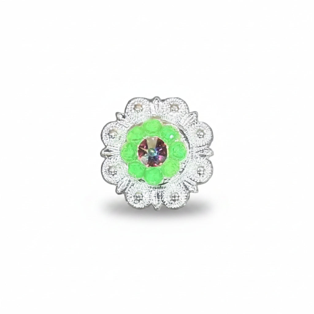 Bright Silver Neon Green - AB Crystal Conchos | Sizes 1"- 3" | Buckles | Saddle Set