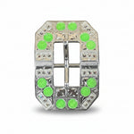 Bright Silver Neon Green - AB Crystal Conchos | Sizes 1"- 3" | Buckles | Saddle Set | Leather Rosettes | Slide