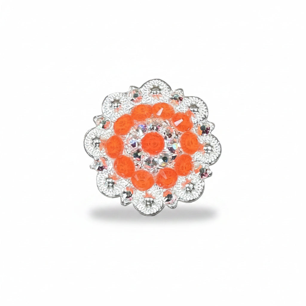 Bright Silver Neon Orange - AB Crystal Conchos | Sizes 1"- 3" | Buckles | Saddle Set