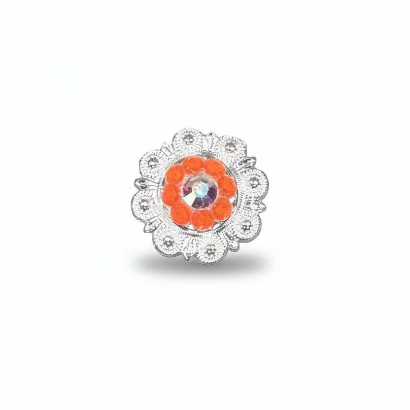 Bright Silver Neon Orange - AB Crystal Conchos | Sizes 1"- 3" | Buckles | Saddle Set
