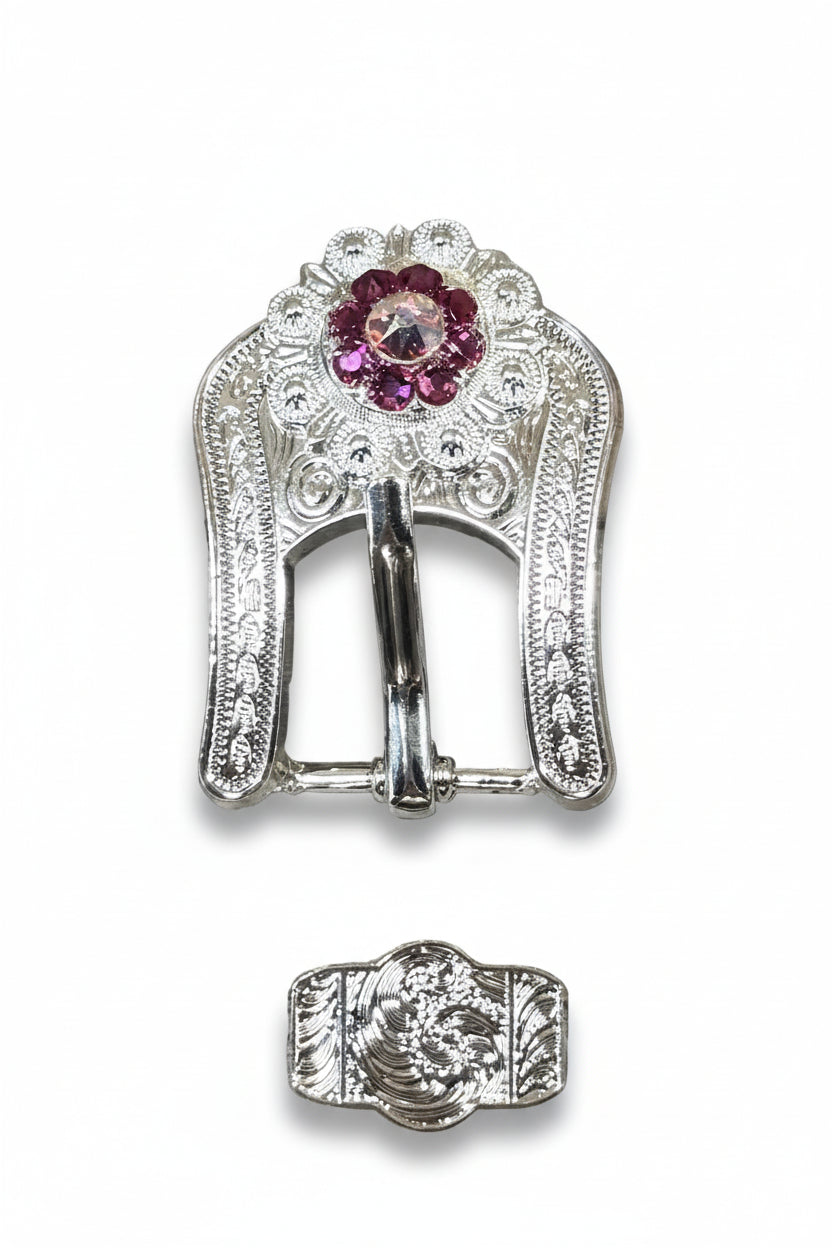 Bright Silver Fuchsia - AB Crystal Conchos | Sizes 1"- 3" | Buckles | Saddle Set