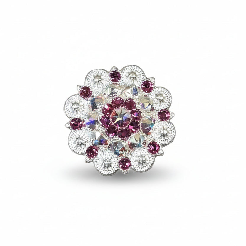 Bright Silver Fuchsia - AB Crystal Conchos | Sizes 1"- 3" | Buckles | Saddle Set