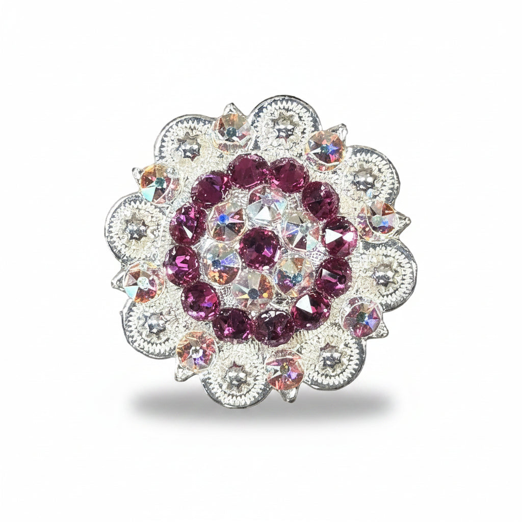 Bright Silver Fuchsia - AB Crystal Conchos | Sizes 1"- 3" | Buckles | Saddle Set