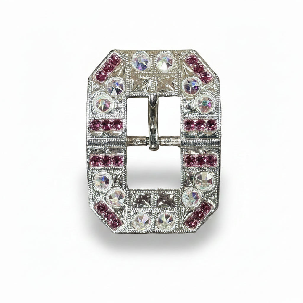 Bright Silver Fuchsia - AB Crystal Conchos | Sizes 1"- 3" | Buckles | Saddle Set