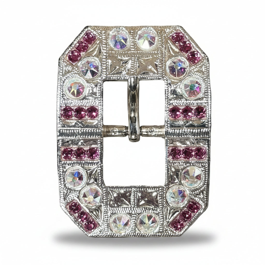 Bright Silver Fuchsia - AB Crystal Conchos | Sizes 1"- 3" | Buckles | Saddle Set | Leather Rosettes | Slide