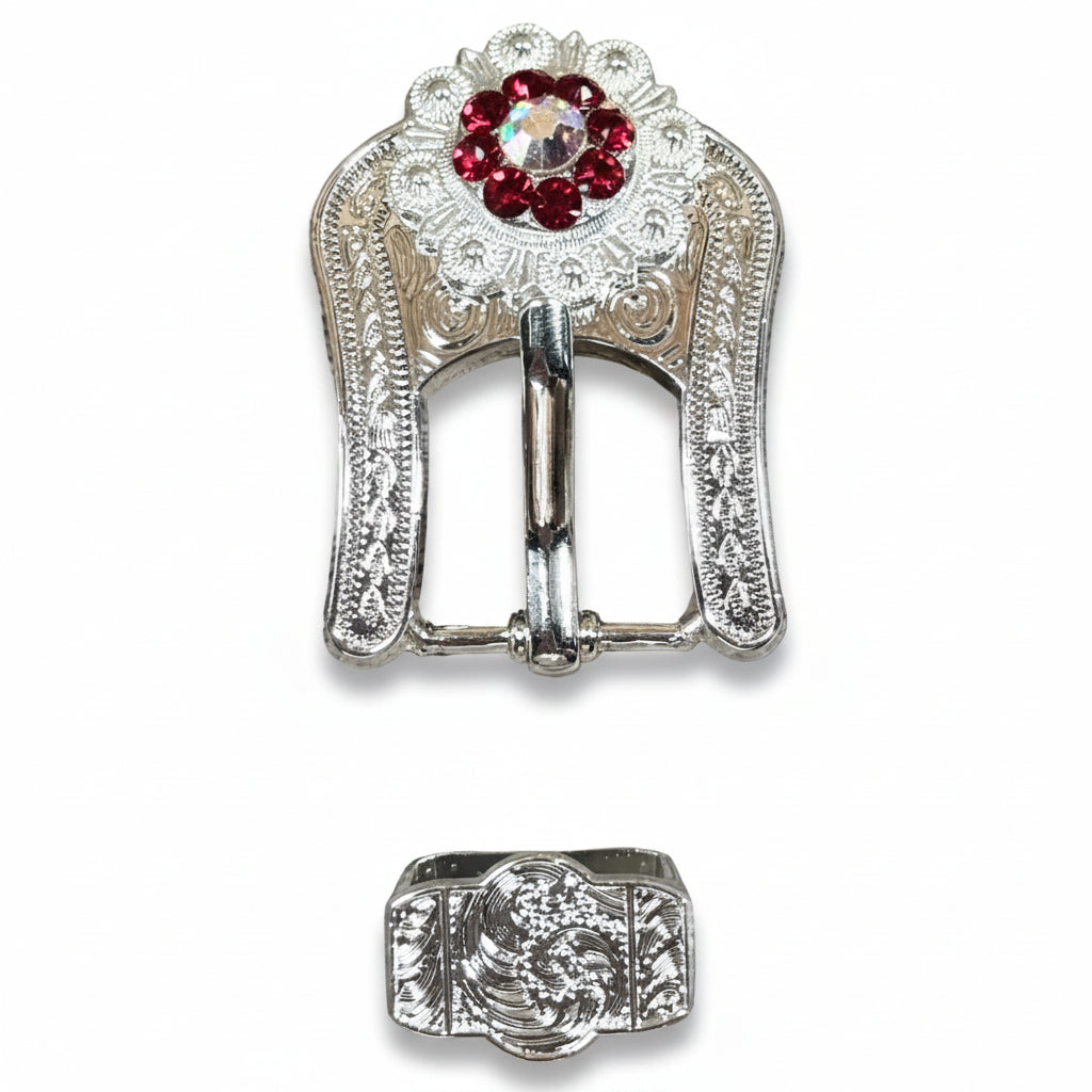 Bright Silver Ruby - AB Crystal Conchos | Sizes 1"- 3" | Buckles | Saddle Set