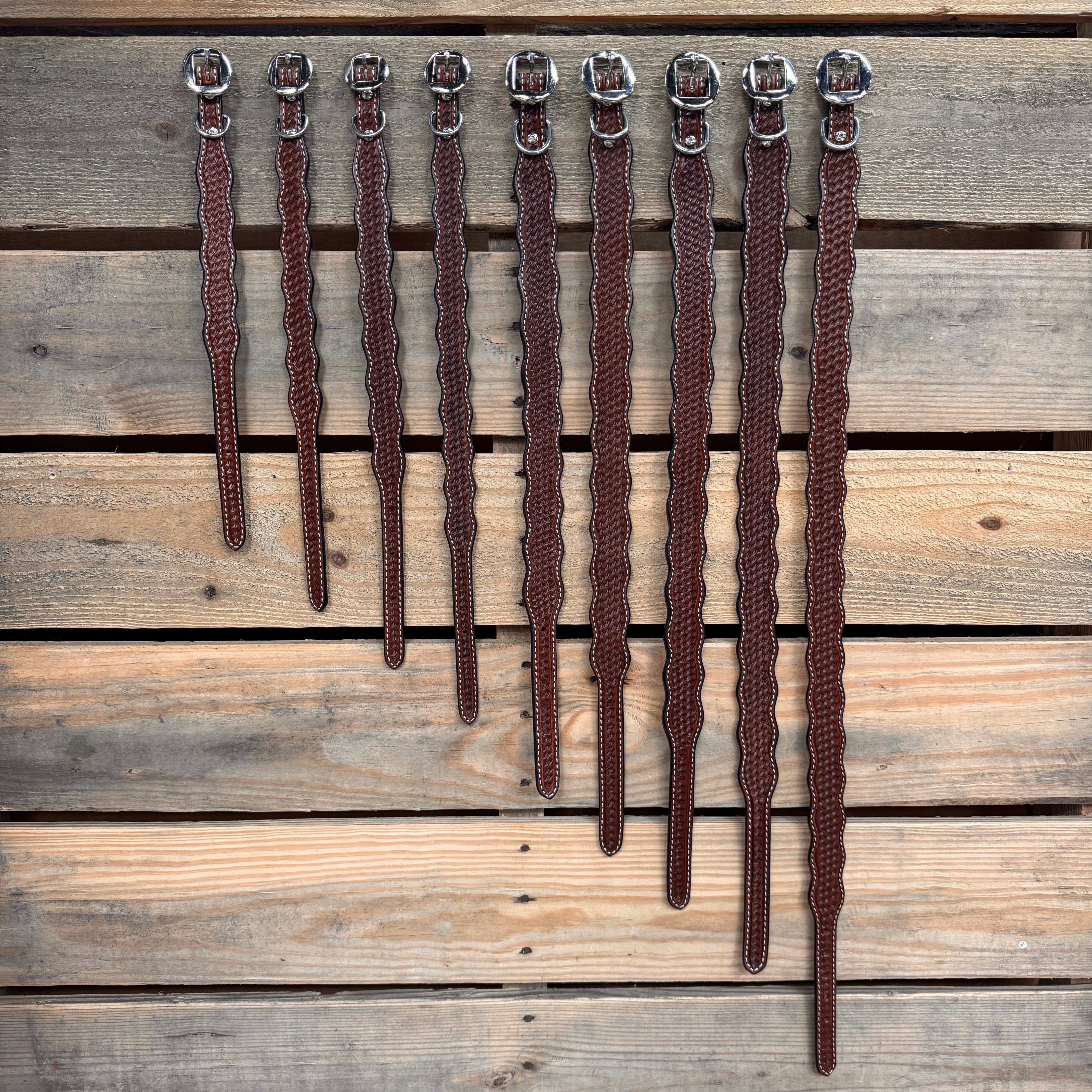 Medium Oil Genuine Leather Dog Collars Sizes 10"-28"