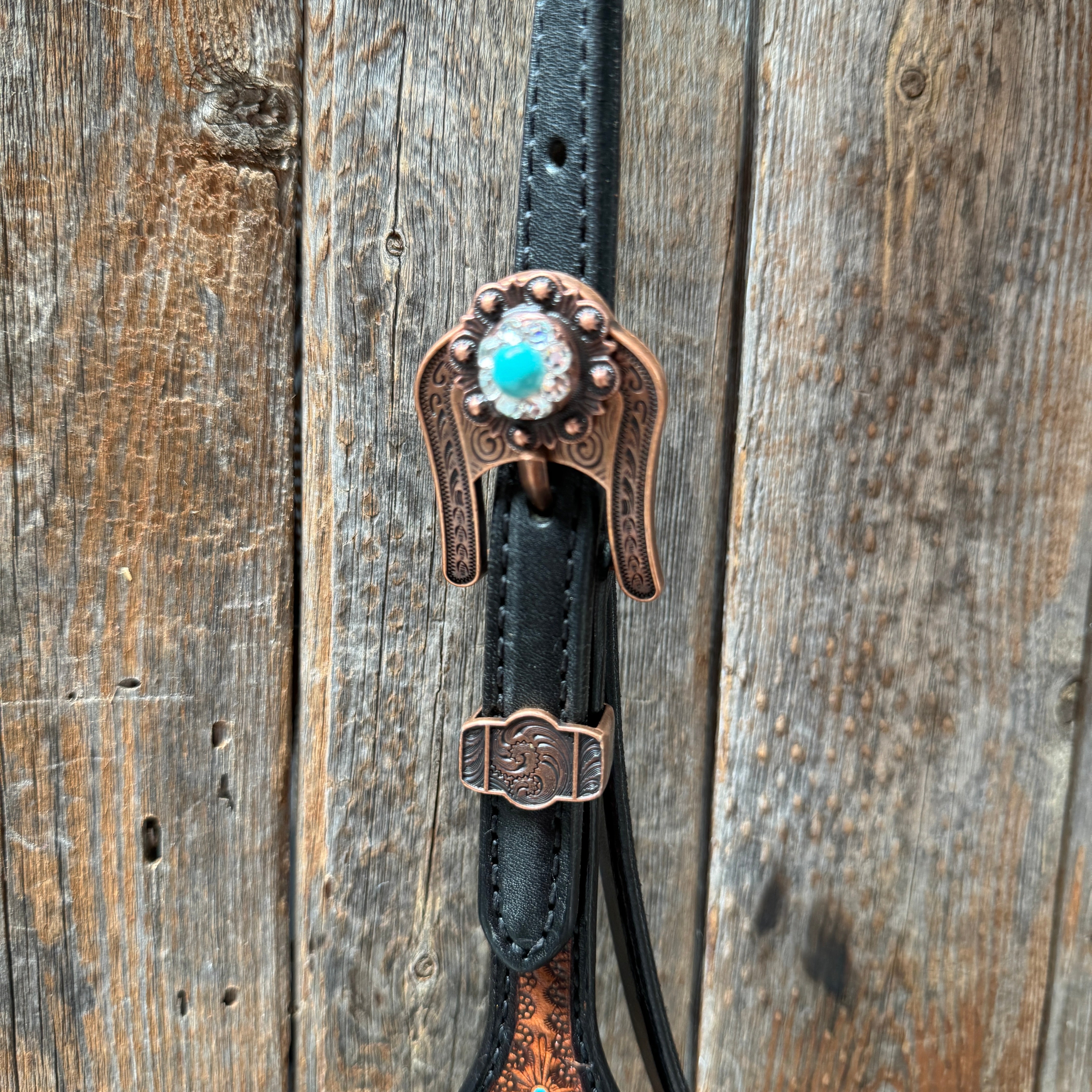 Teal Diamond Turquoise and Clear Browband / One Ear - Breastcollar Tack Set #BBBC644