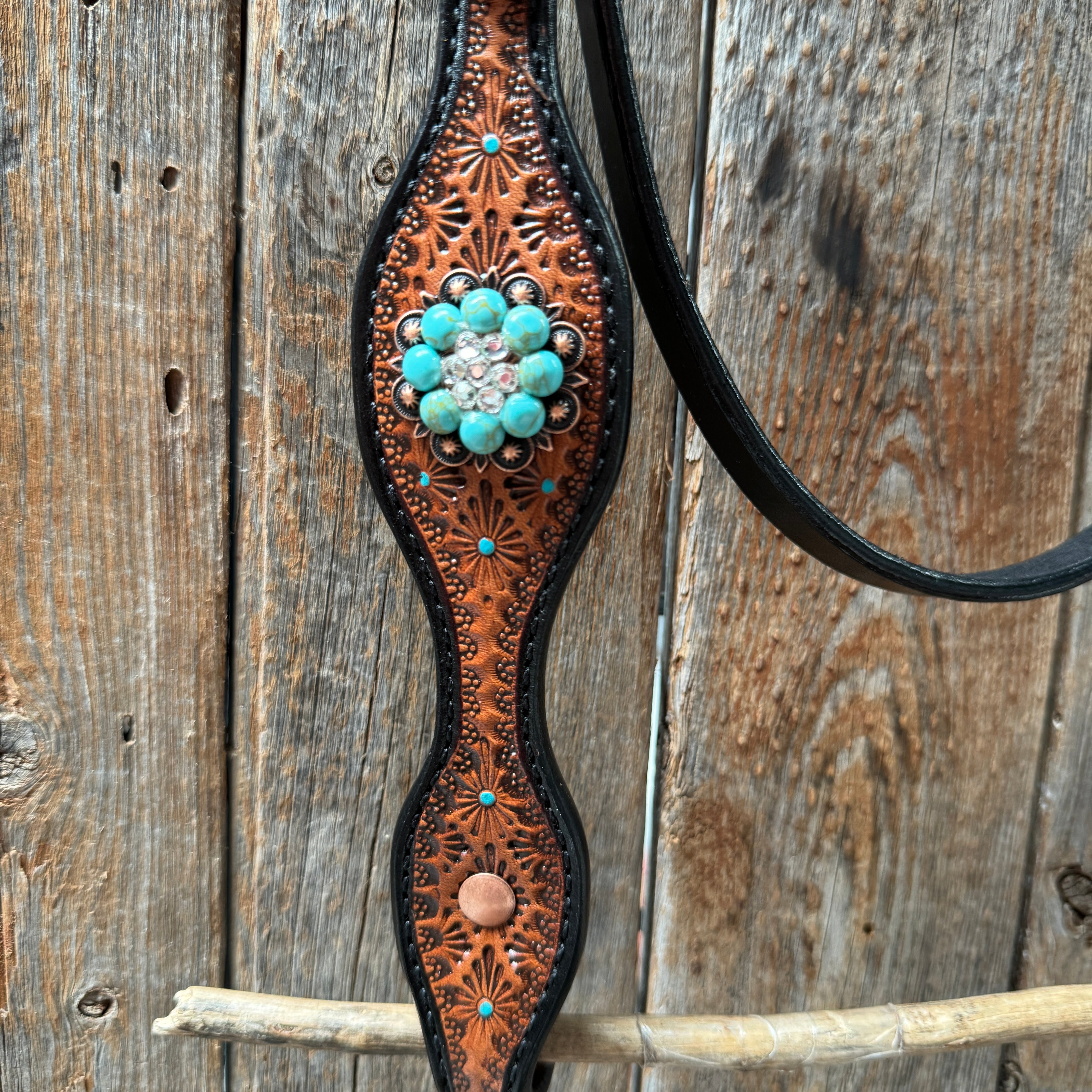 Teal Diamond Turquoise and Clear Browband / One Ear - Breastcollar Tack Set #BBBC644