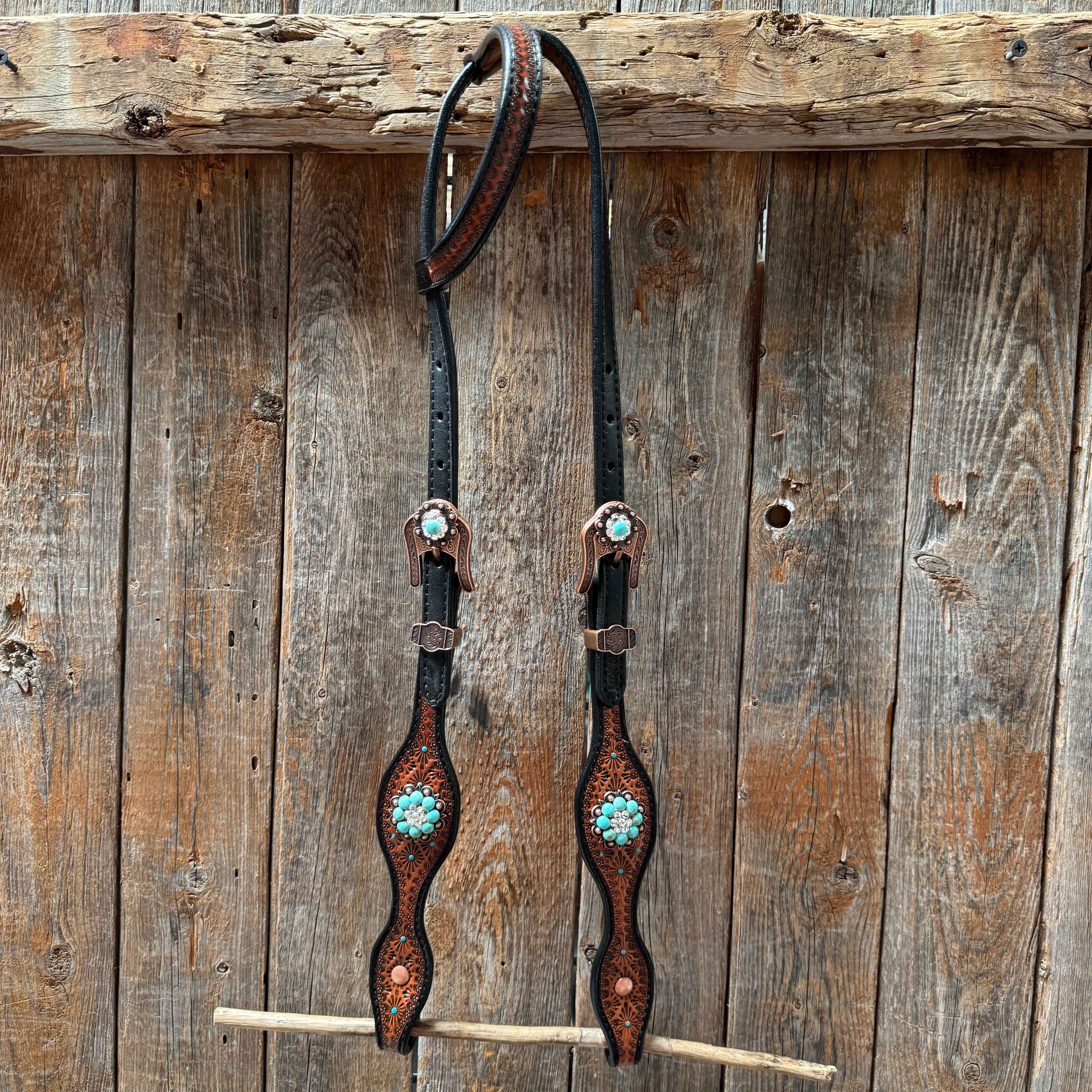 Teal Diamond Turquoise and Clear Browband / One Ear - Breastcollar Tack Set #BBBC644