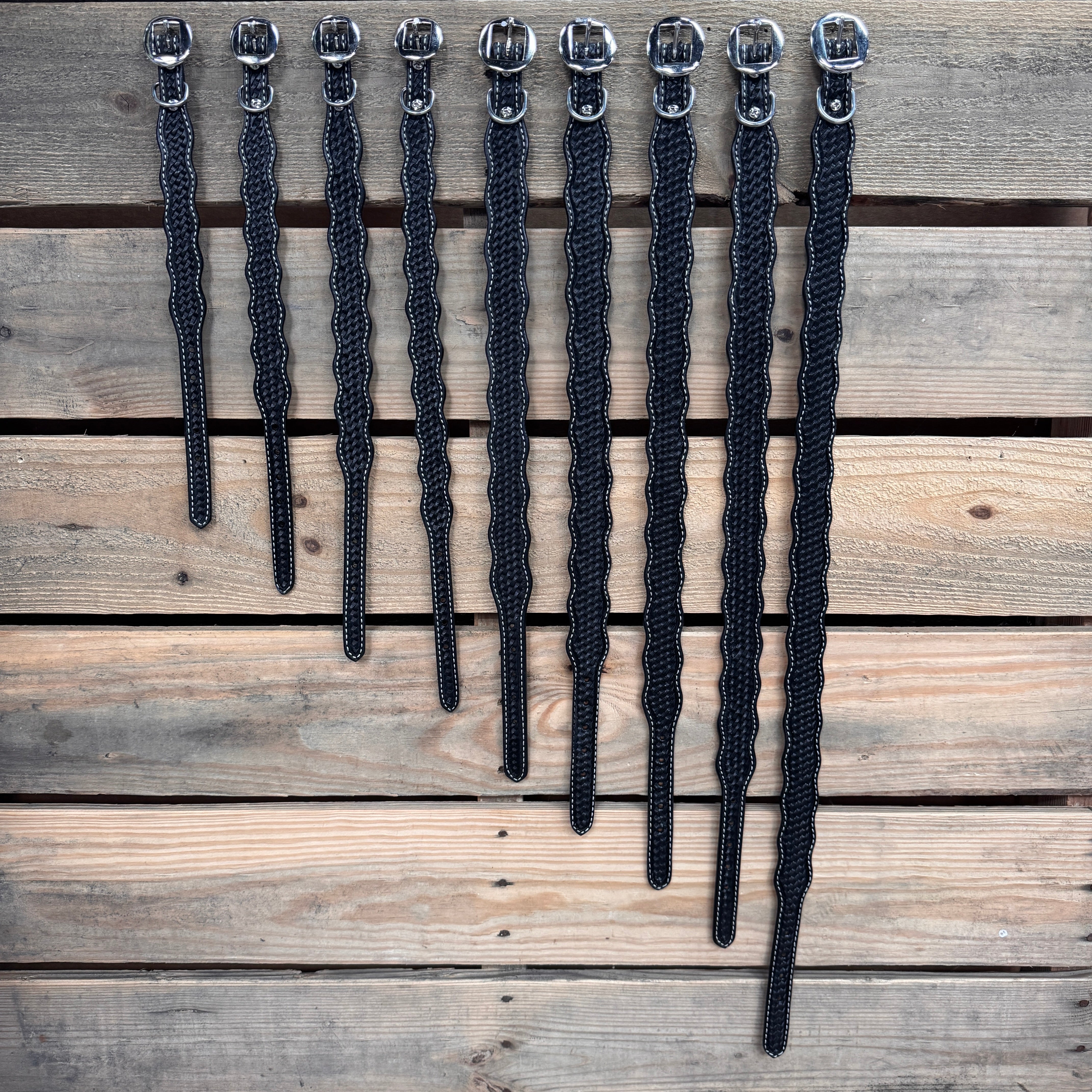 Black Genuine Leather Dog Collars Sizes 10"-28"