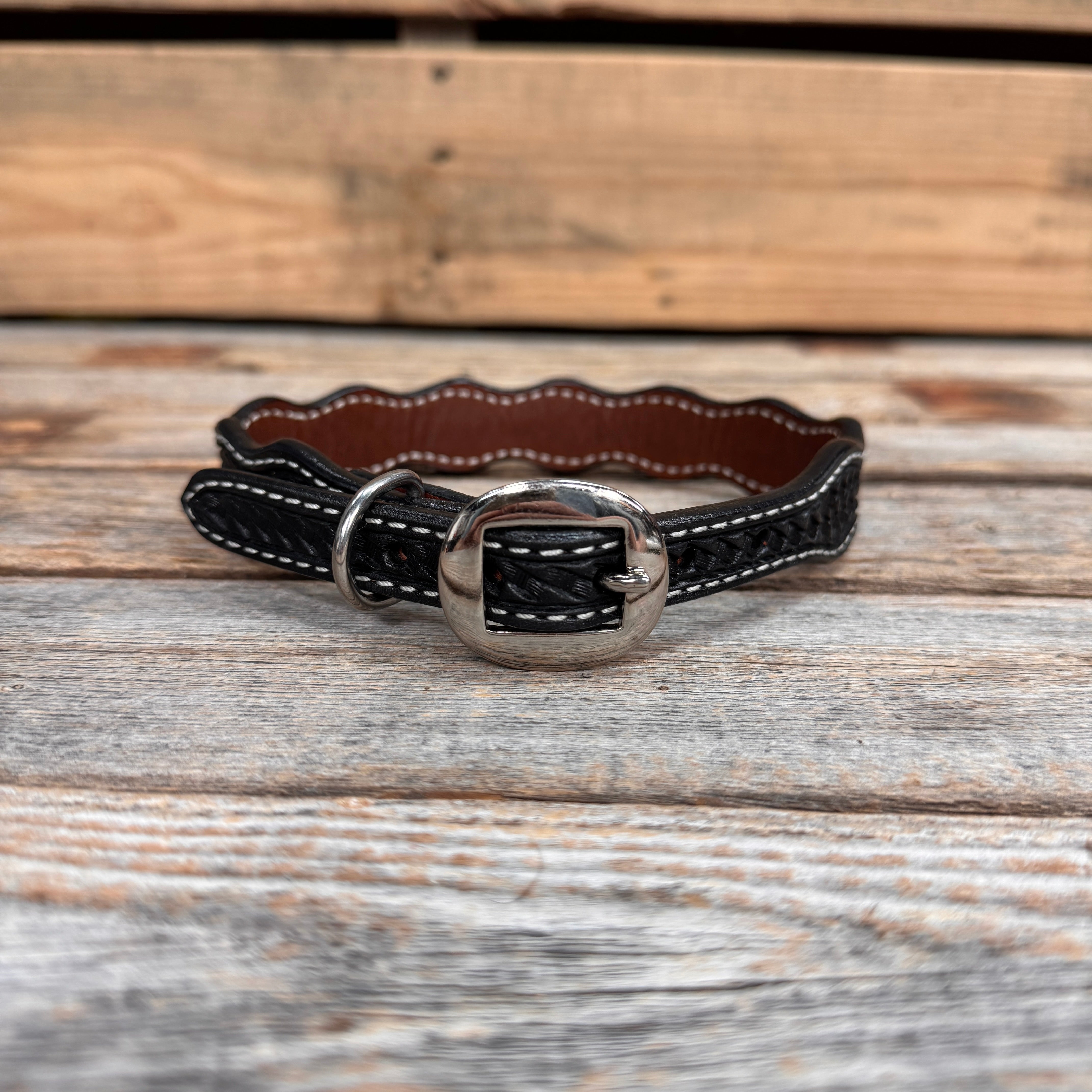 Black Genuine Leather Dog Collars Sizes 10"-28"