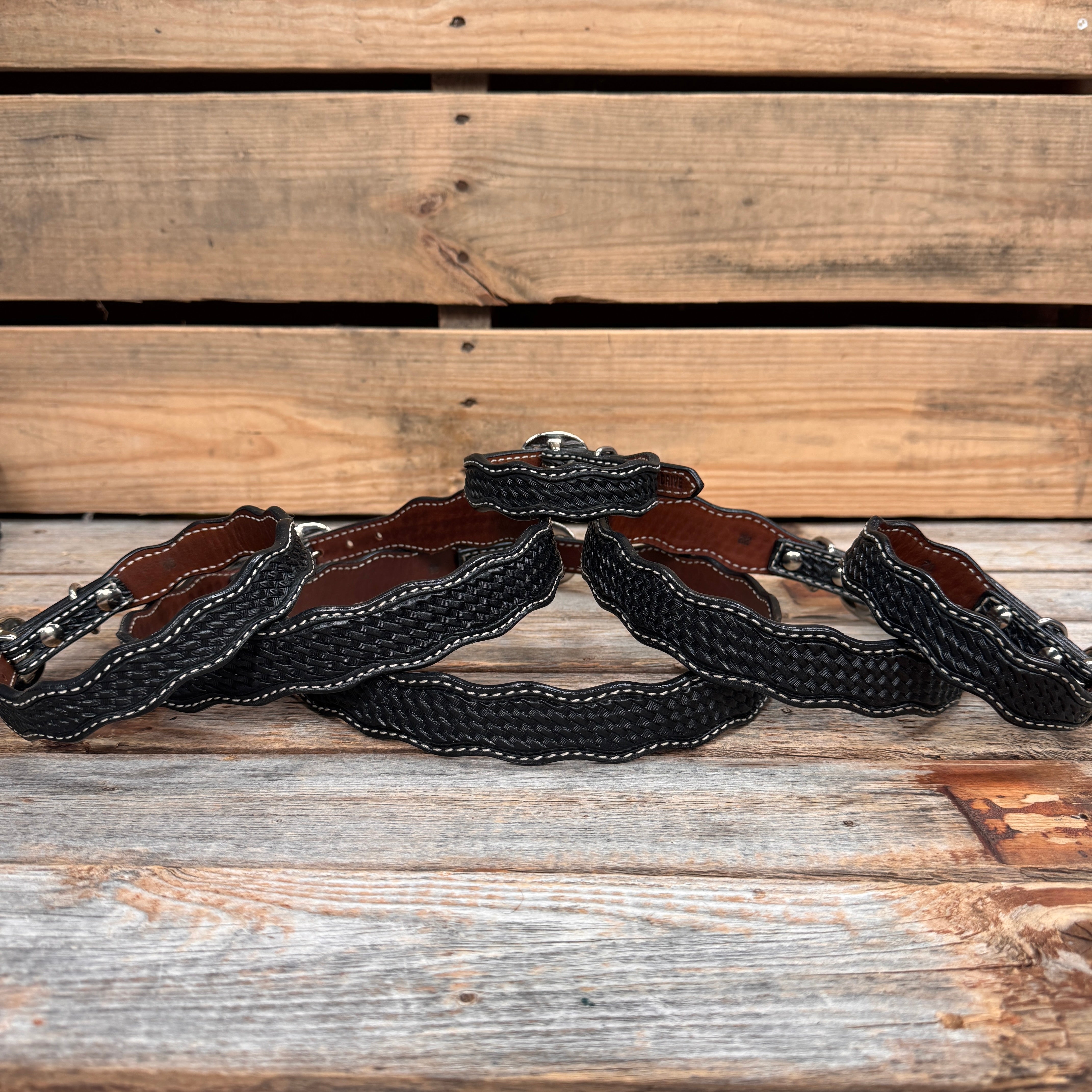 Black Genuine Leather Dog Collars Sizes 10"-28"