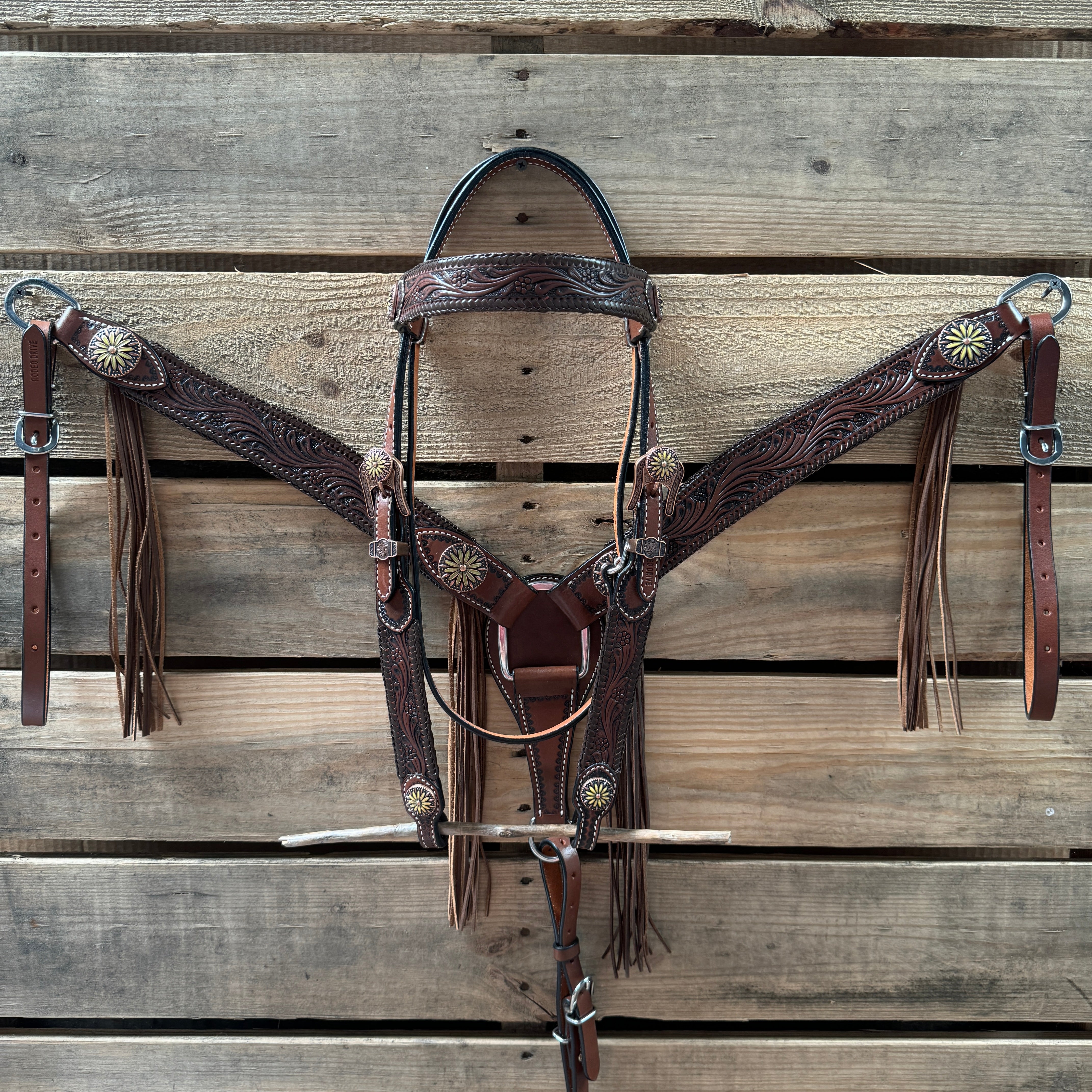 Dark Oil Braided Sunflower Browband / One Ear - Breastcollar Tack Set #BBBC649