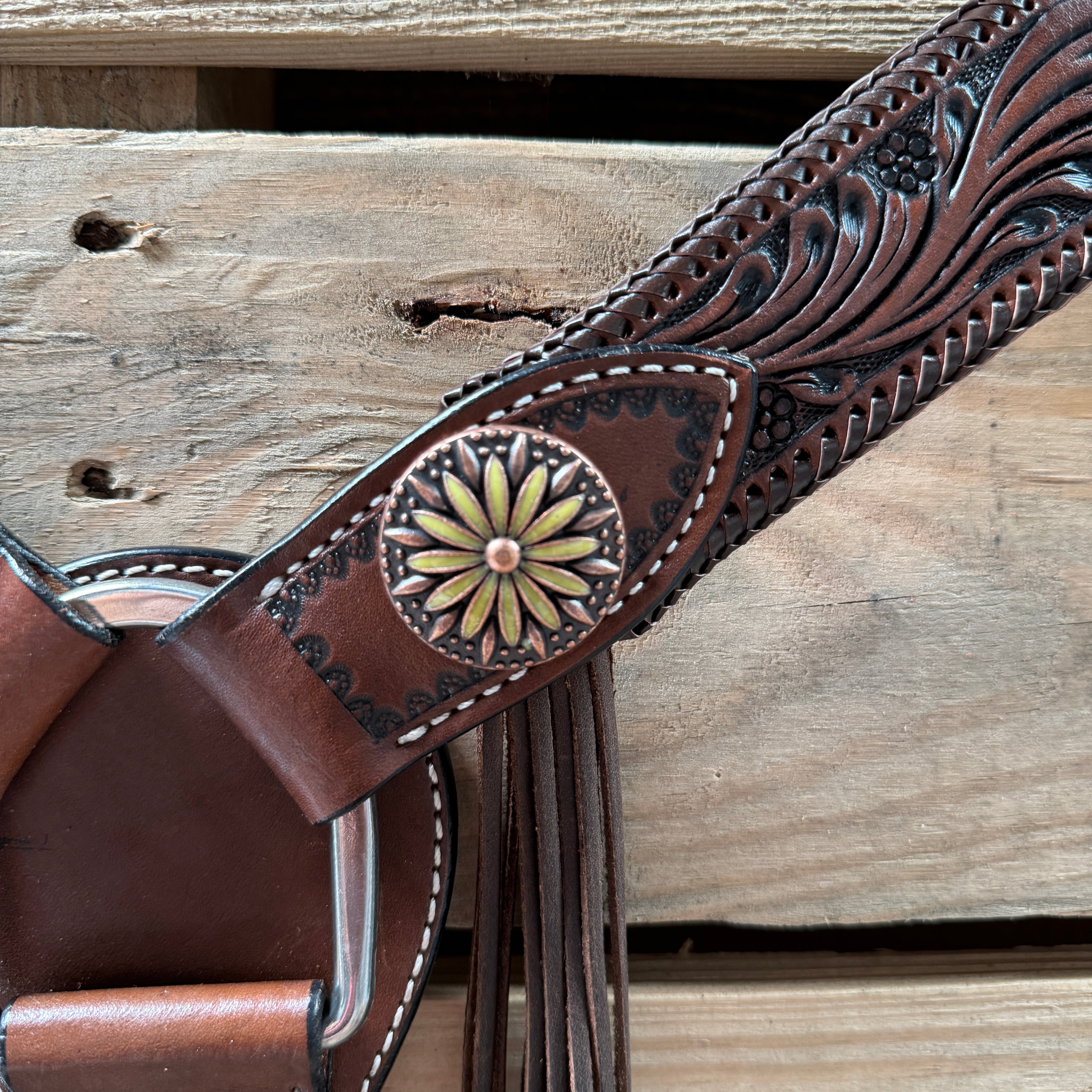 Dark Oil Braided Sunflower Browband / One Ear - Breastcollar Tack Set #BBBC649