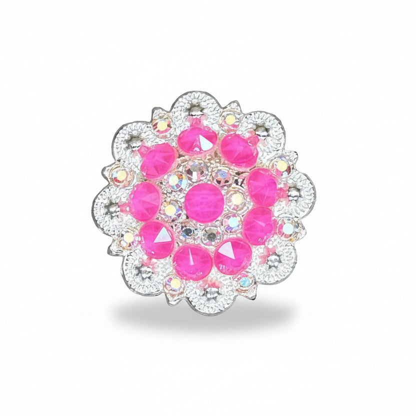 Bright Silver Neon Pink - AB Crystal Conchos | Sizes 1"- 3" | Buckles | Saddle Set