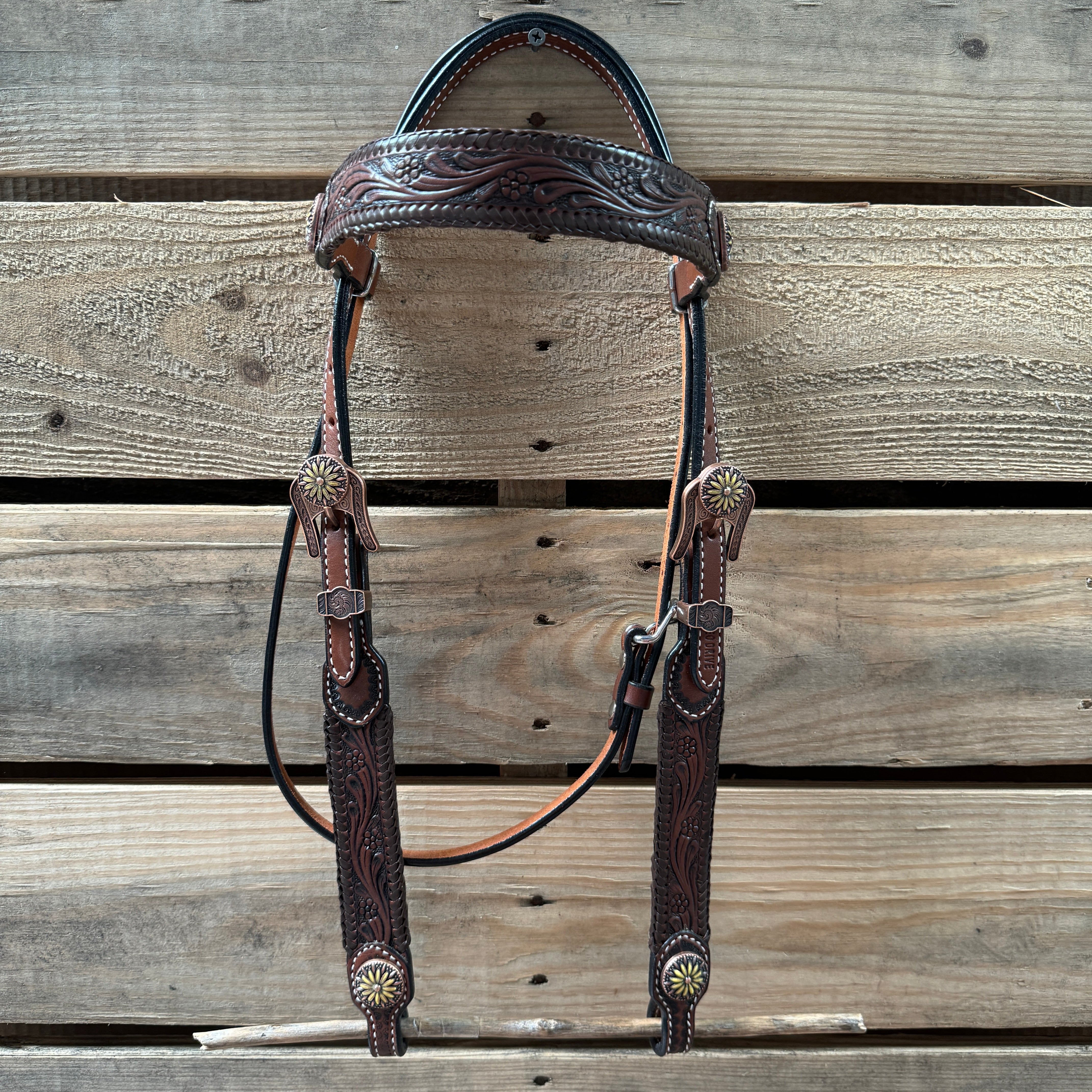 Dark Oil Braided Sunflower Browband / One Ear - Breastcollar Tack Set #BBBC649