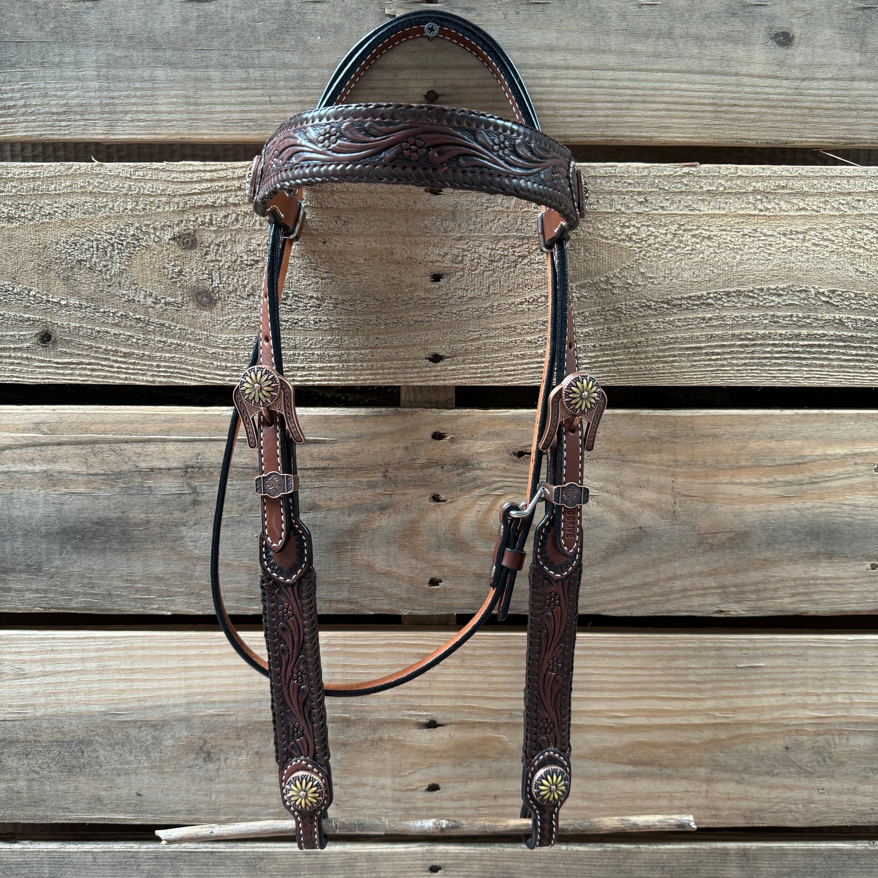 Medium Oil Braided Sunflower Browband / One Ear - Breastcollar Tack Set #BBBC649