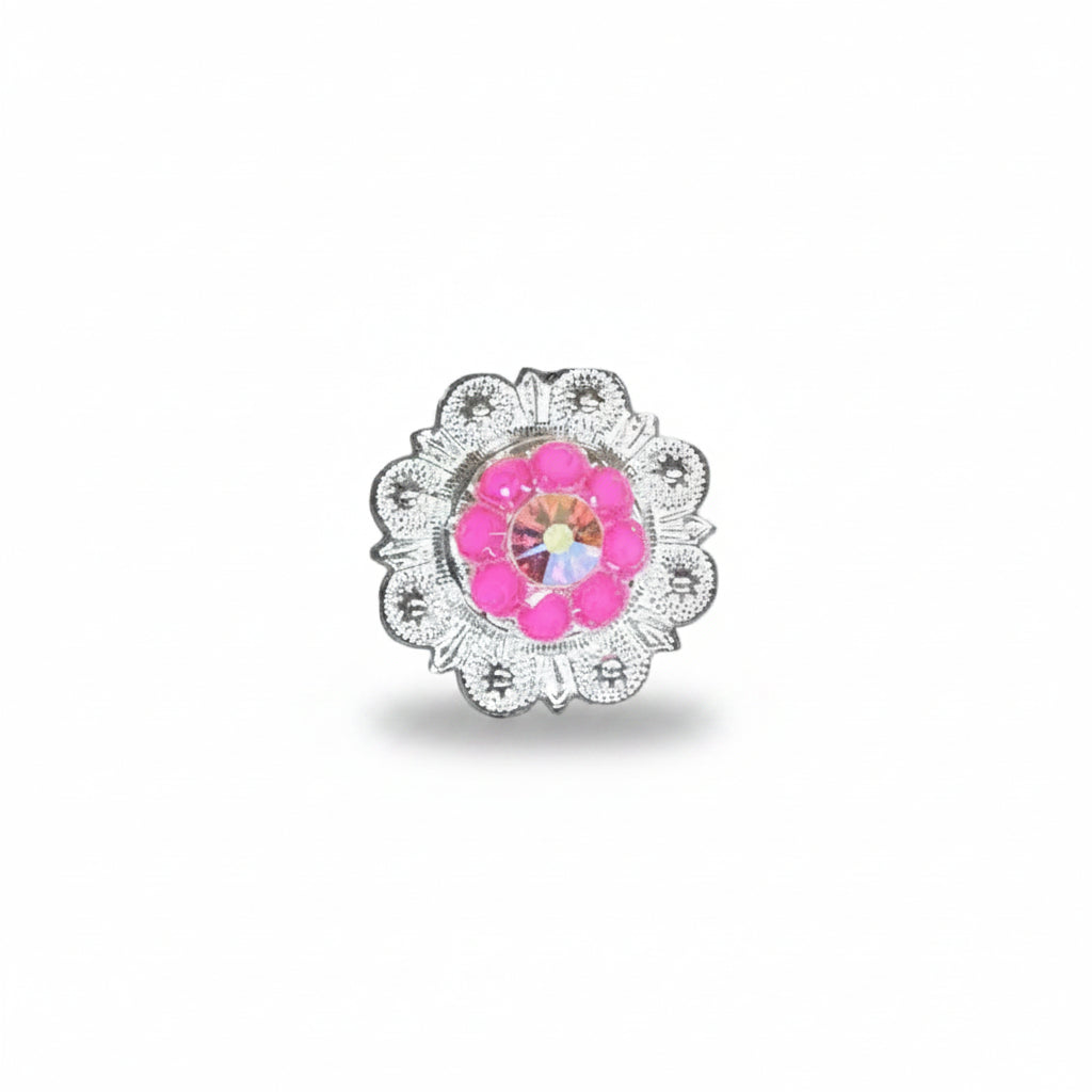 Bright Silver Neon Pink - AB Crystal Conchos | Sizes 1"- 3" | Buckles | Saddle Set