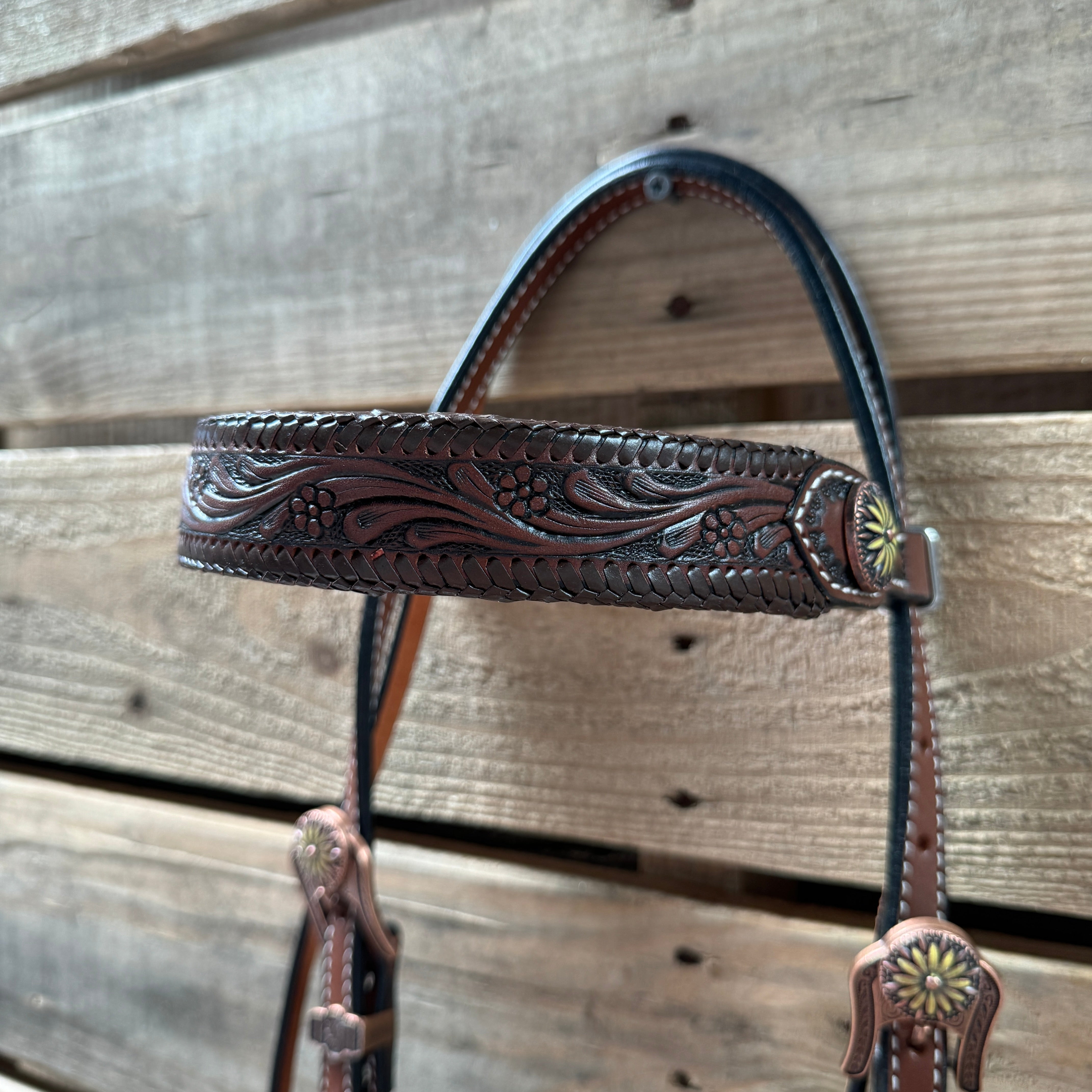 Dark Oil Braided Sunflower Browband / One Ear - Breastcollar Tack Set #BBBC649