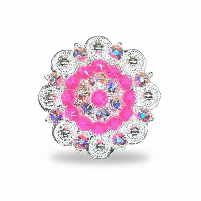 Bright Silver Neon Pink - AB Crystal Conchos | Sizes 1"- 3" | Buckles | Saddle Set