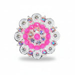 Bright Silver Neon Pink - AB Crystal Conchos | Sizes 1"- 3" | Buckles | Saddle Set | Leather Rosettes | Slide