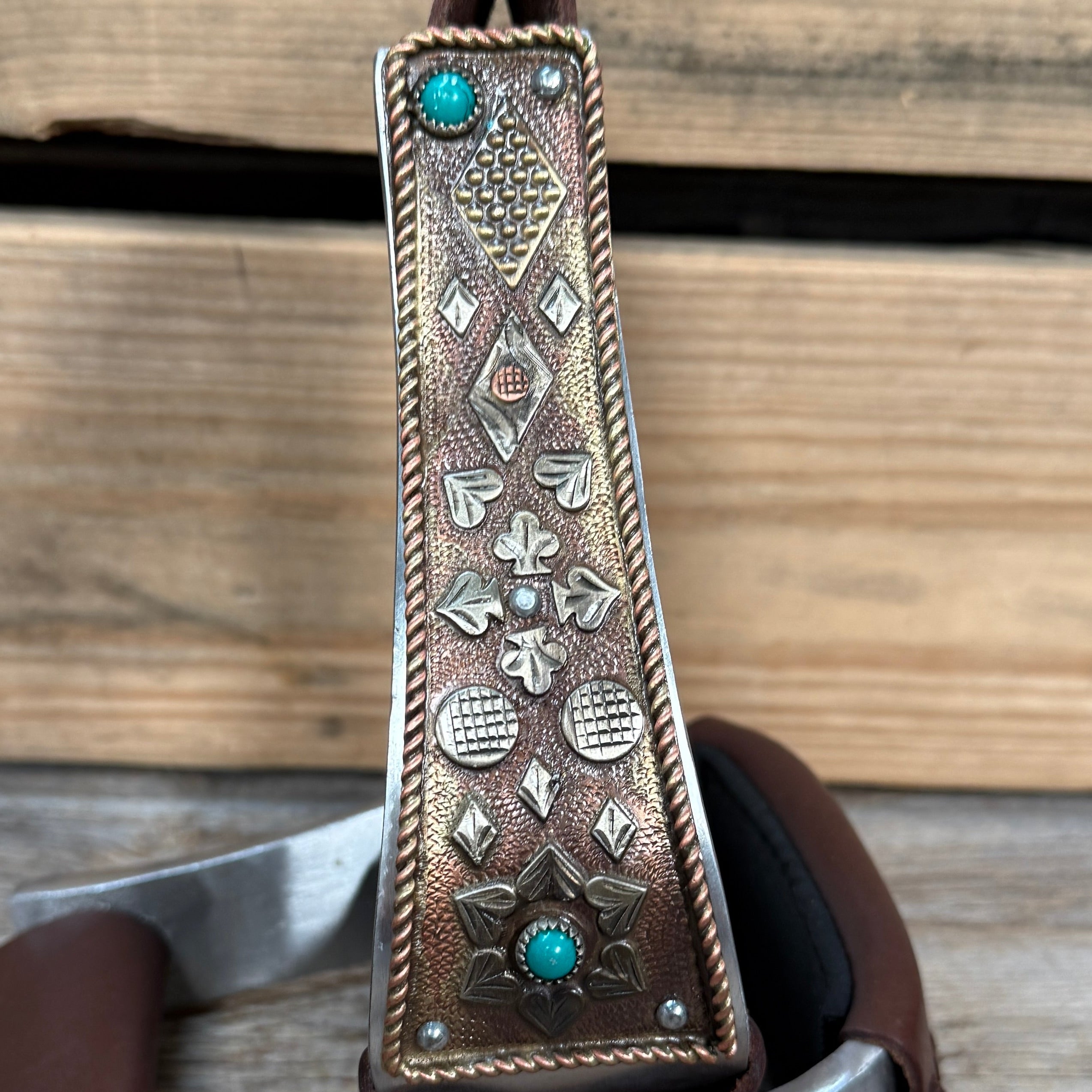 Hand Engraved Copper and Turquoise Barrel Racing/Trail Western Stirrups BRS100