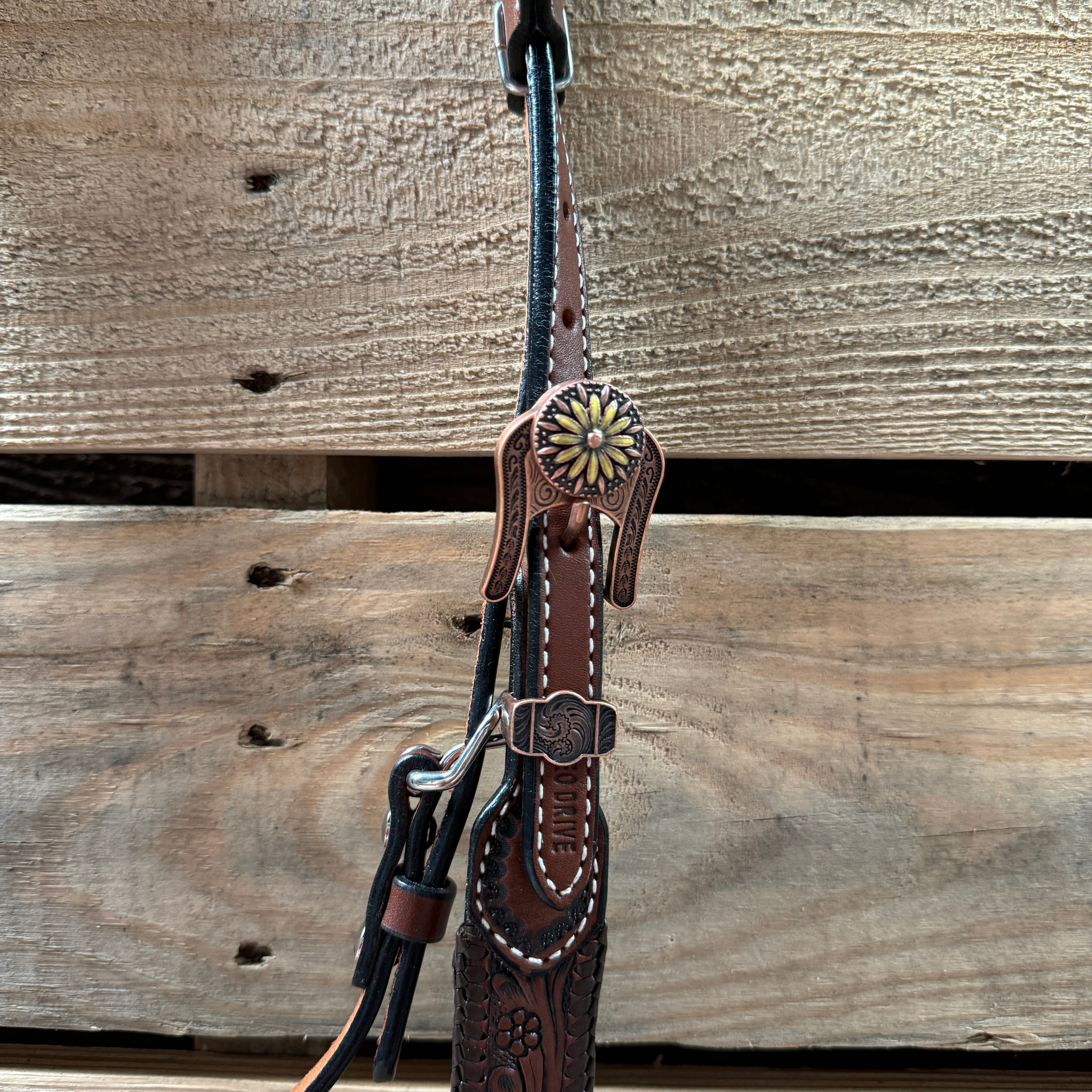 Dark Oil Braided Sunflower Browband / One Ear - Breastcollar Tack Set #BBBC649