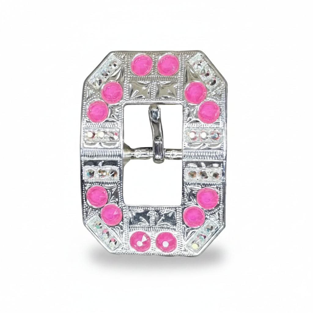 Bright Silver Neon Pink - AB Crystal Conchos | Sizes 1"- 3" | Buckles | Saddle Set