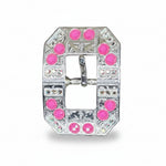 Bright Silver Neon Pink - AB Crystal Conchos | Sizes 1"- 3" | Buckles | Saddle Set | Leather Rosettes | Slide