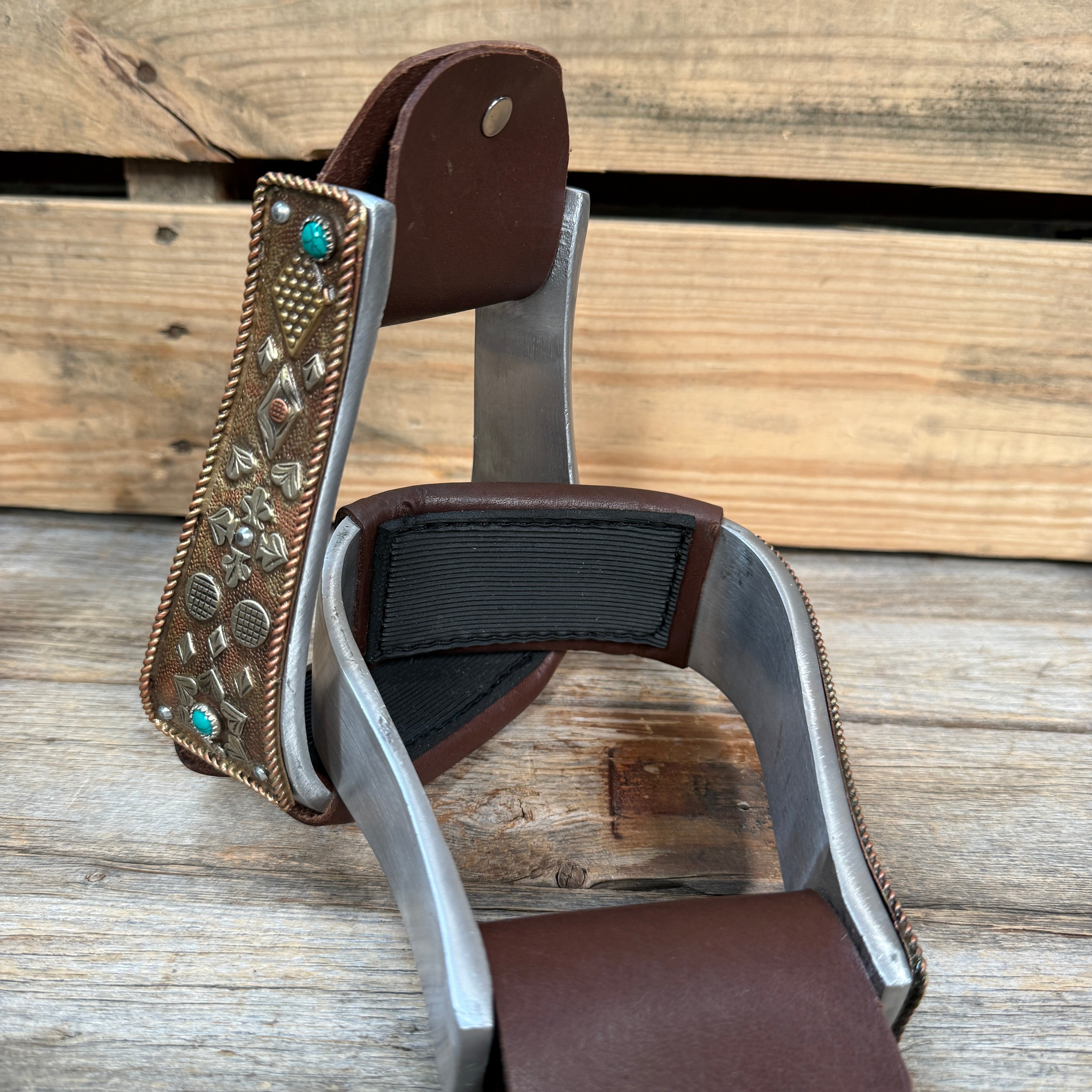 Hand Engraved Copper and Turquoise Barrel Racing/Trail Western Stirrups BRS100