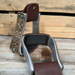 Hand Engraved Copper and Turquoise Barrel Racing/Trail Western Stirrups BRS100