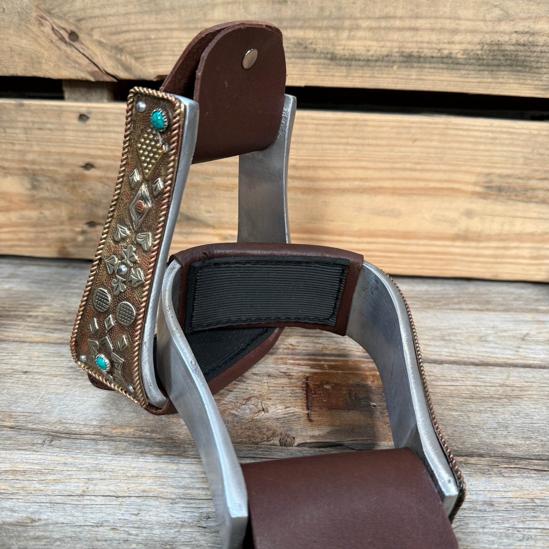 Hand Engraved Copper and Turquoise Barrel Racing/Trail Western Stirrups BRS100