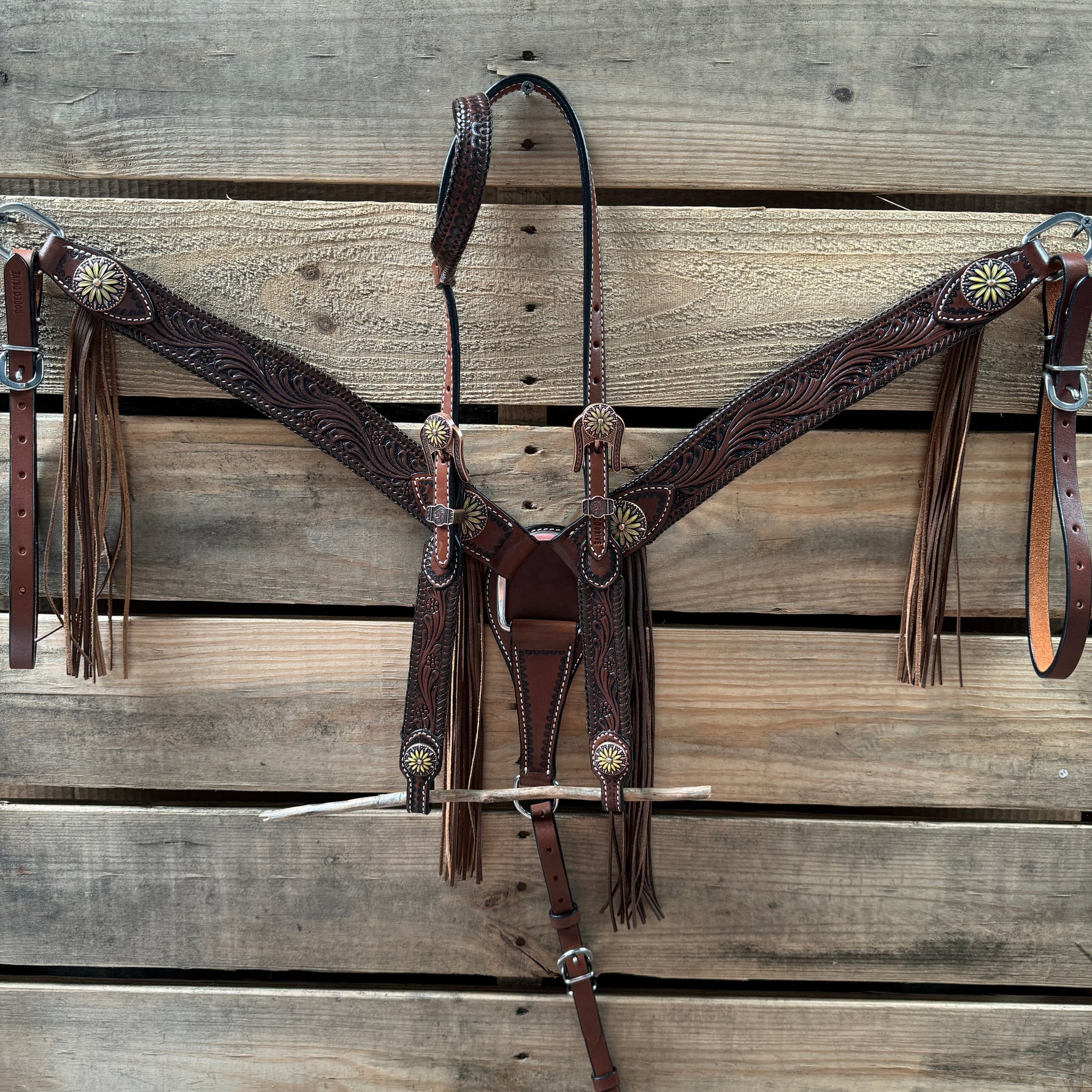 Medium Oil Braided Sunflower Browband / One Ear - Breastcollar Tack Set #BBBC649