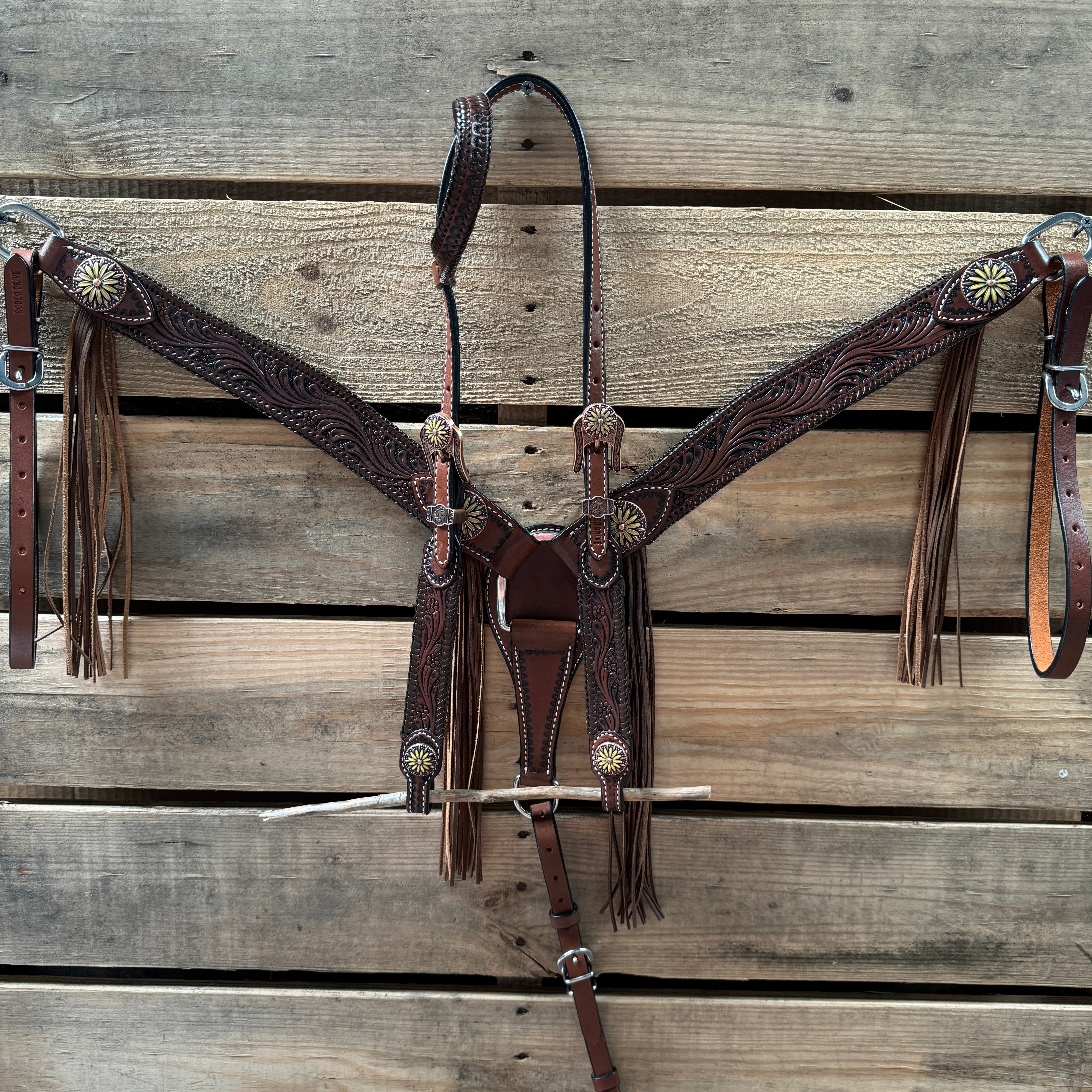 Dark Oil Braided Sunflower Browband / One Ear - Breastcollar Tack Set #BBBC649