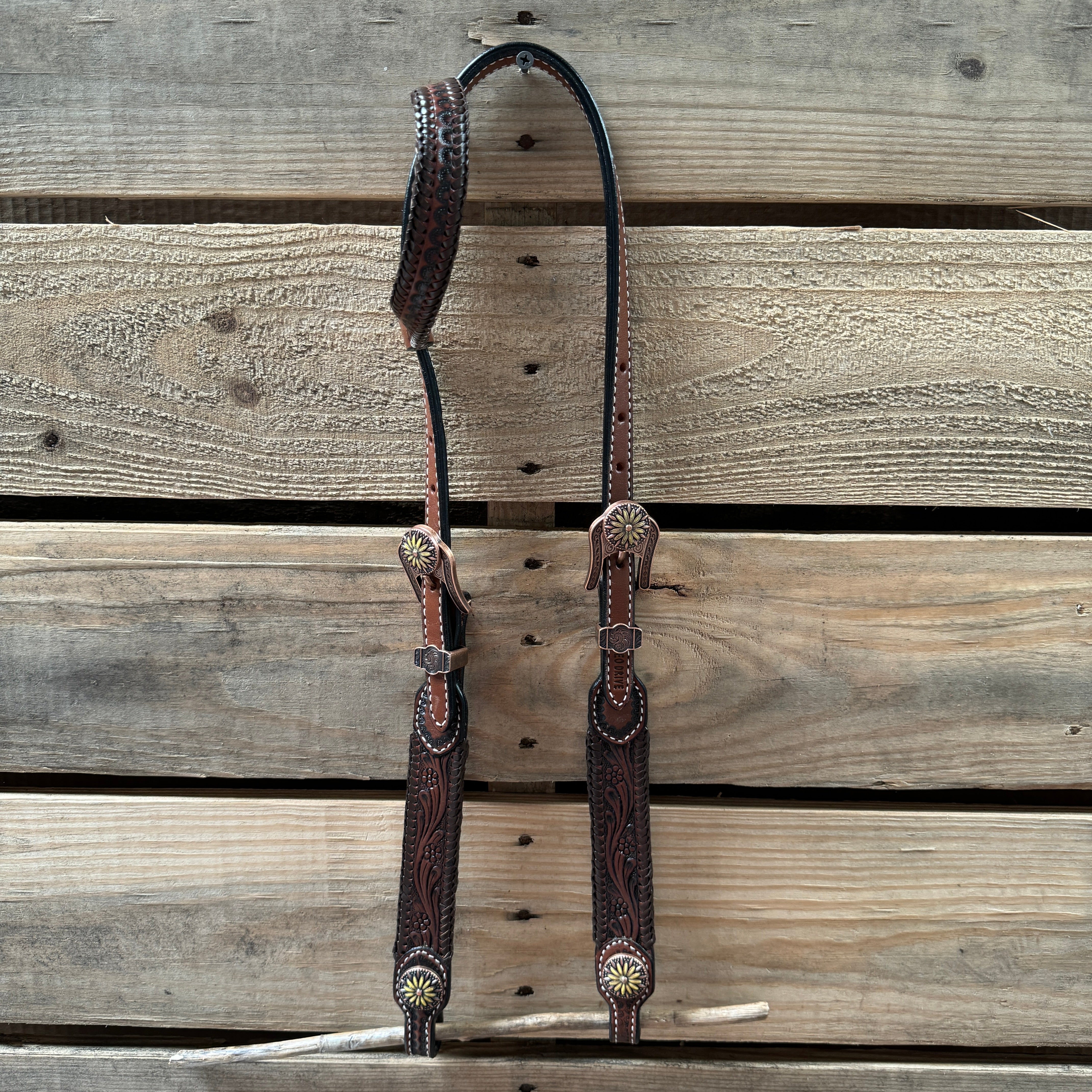 Dark Oil Braided Sunflower Browband / One Ear - Breastcollar Tack Set #BBBC649