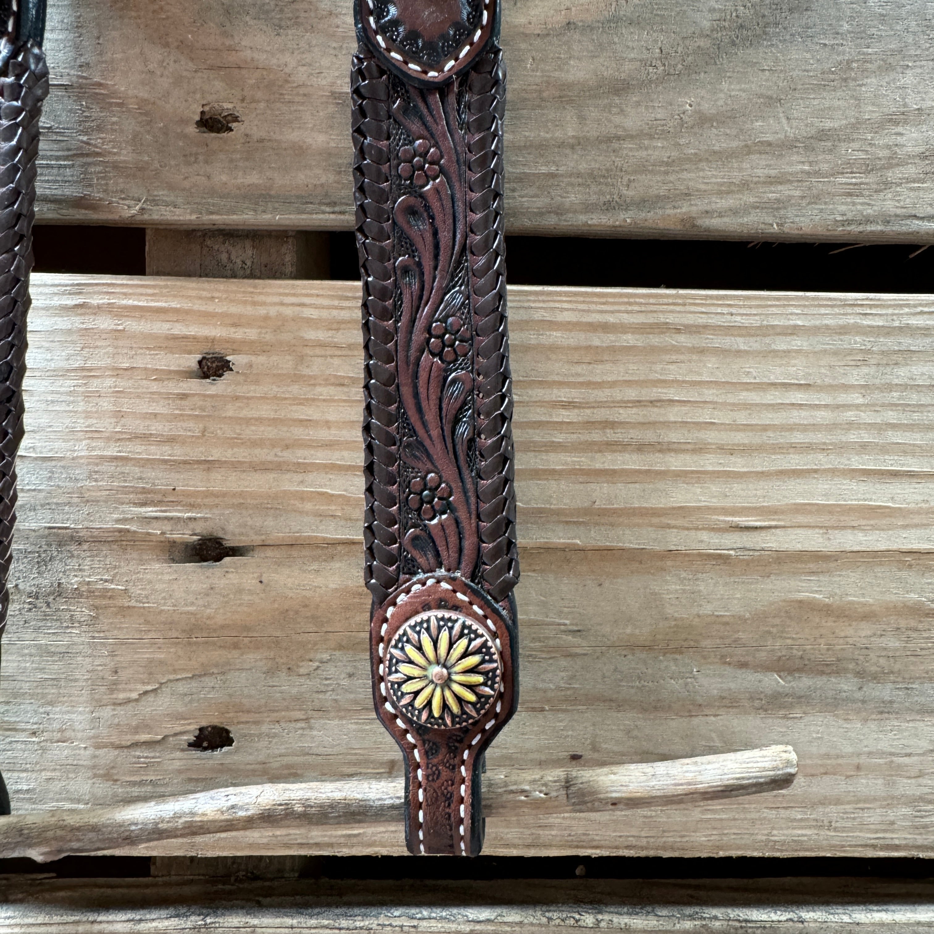 Dark Oil Braided Sunflower Browband / One Ear - Breastcollar Tack Set #BBBC649