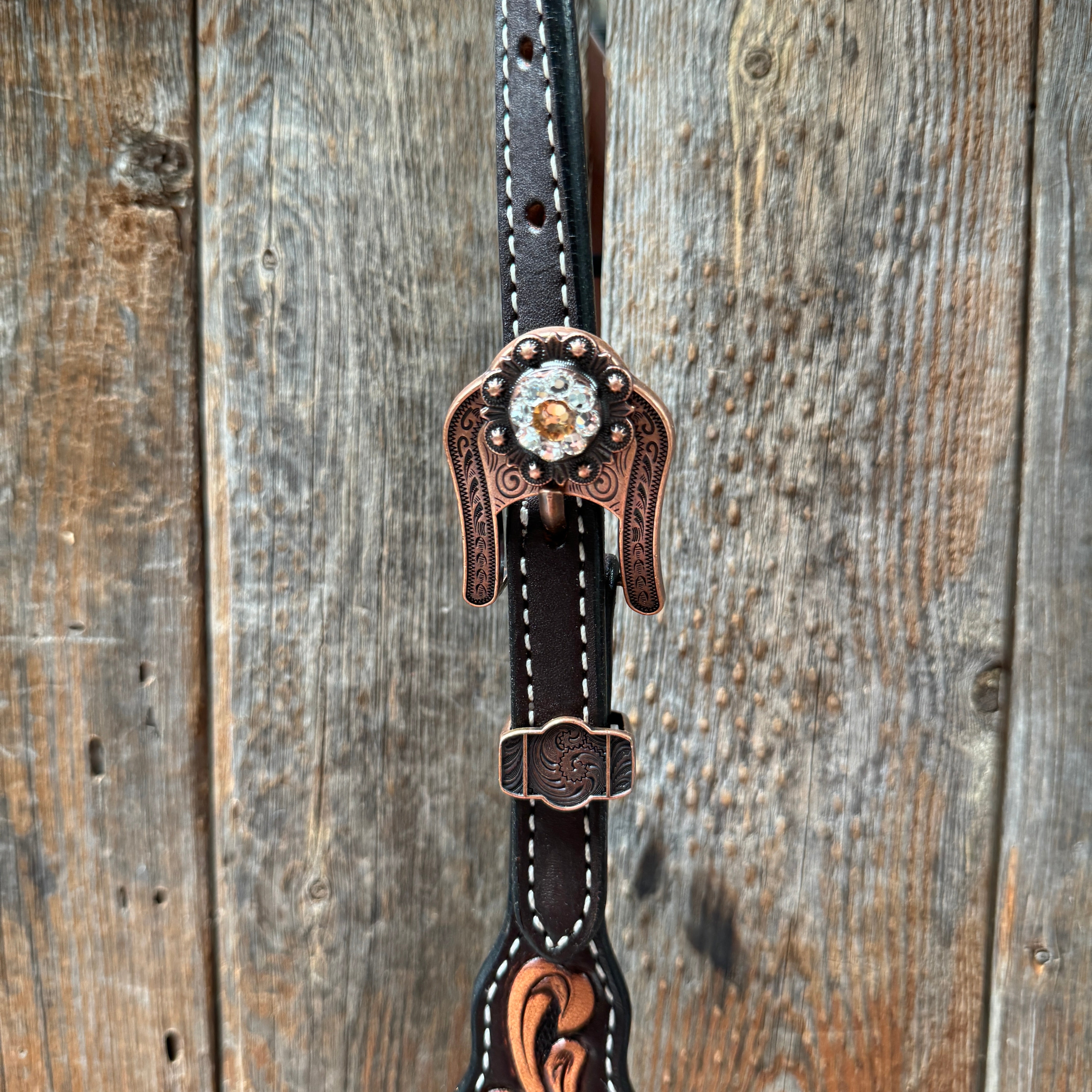 Triple Tone Floral Champagne and Clear Browband / One Ear - Triangle / Gladiator Breastcollar Tack Set #BBBC648