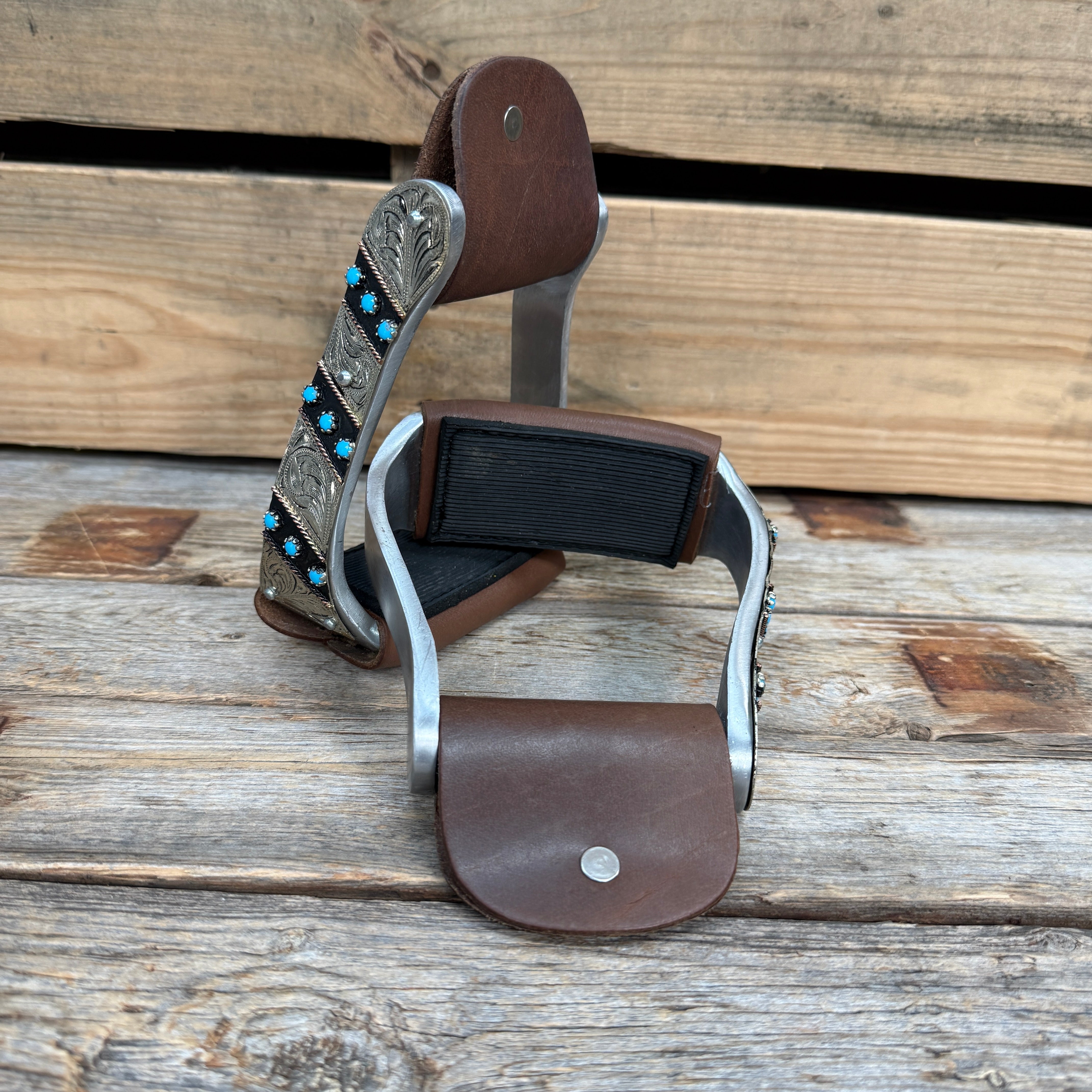 Hand Engraved Midnight Blue Angled Barrel Racing Western Stirrups BRS102