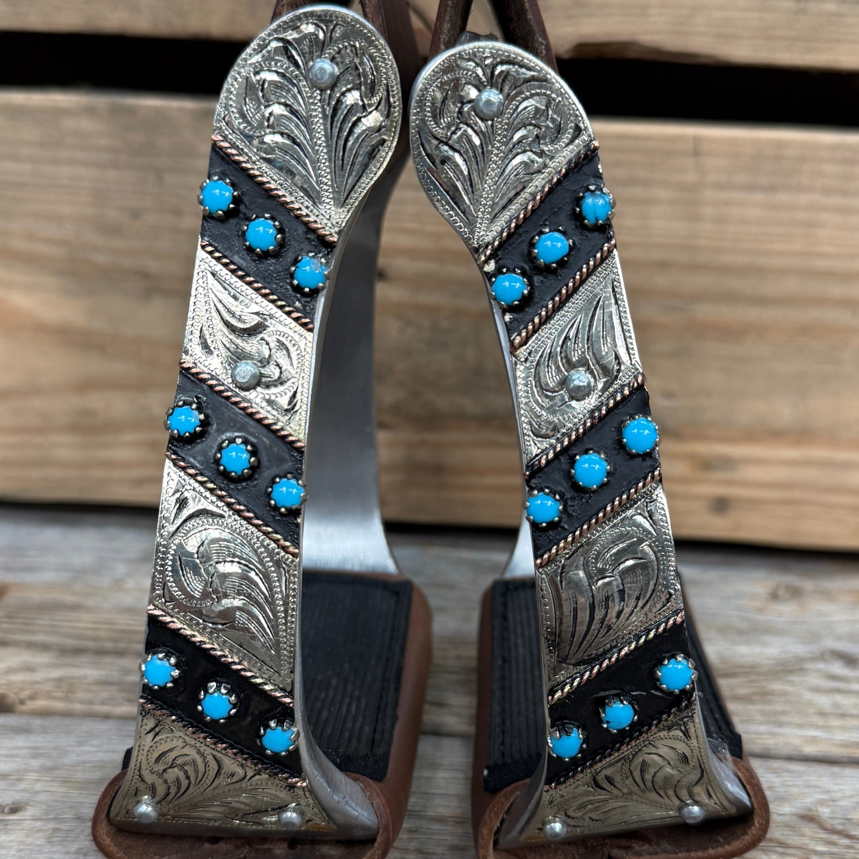 Hand Engraved Midnight Blue Angled Barrel Racing Western Stirrups BRS102