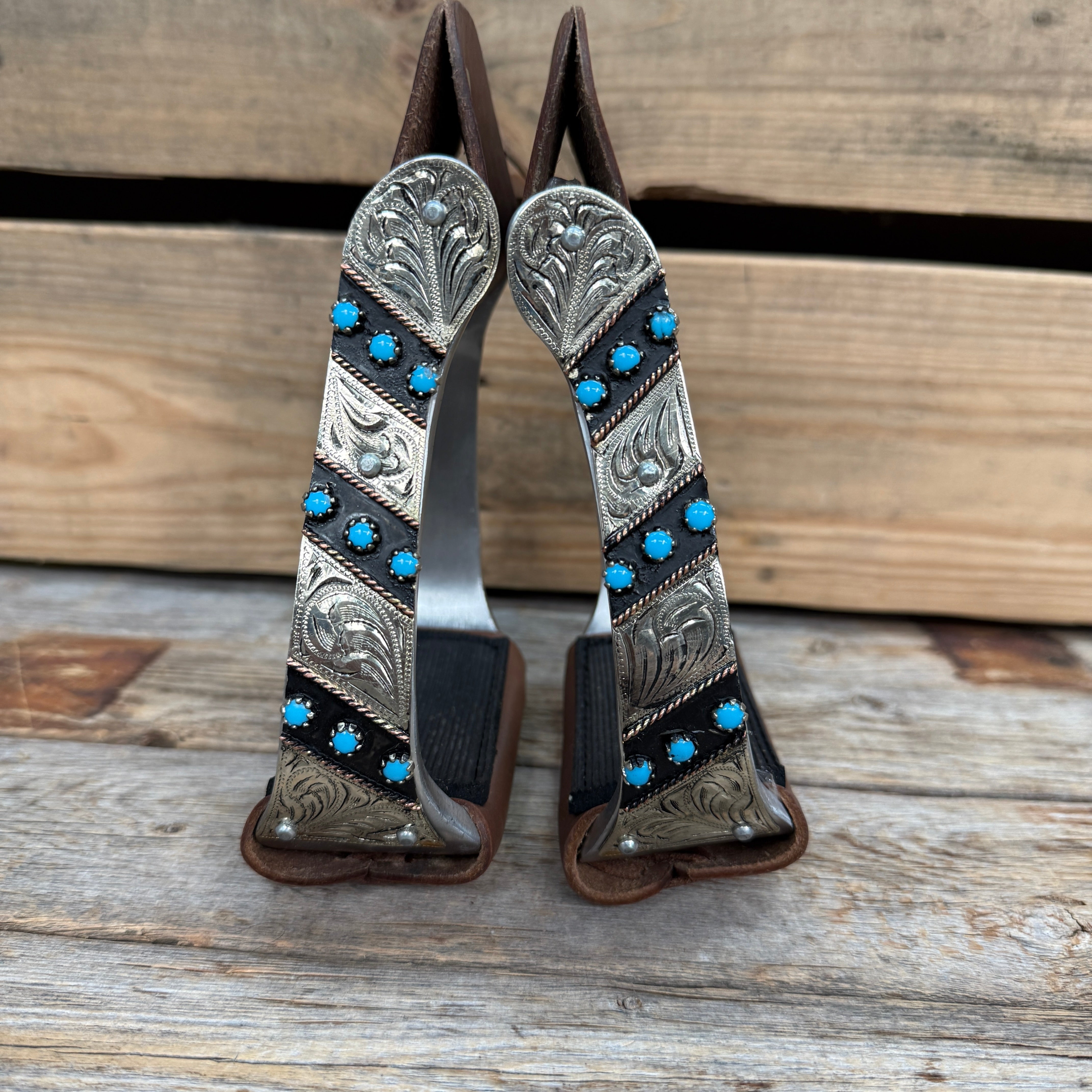 Hand Engraved Midnight Blue Angled Barrel Racing Western Stirrups BRS102