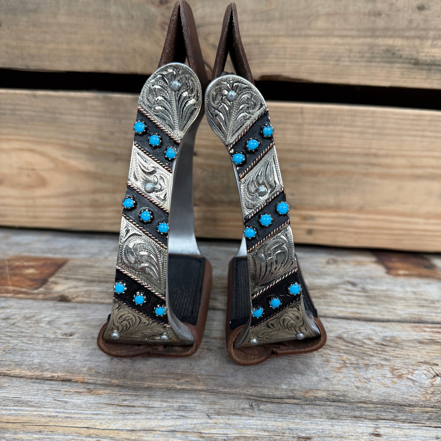 Hand Engraved Midnight Blue Angled Barrel Racing Western Stirrups BRS102