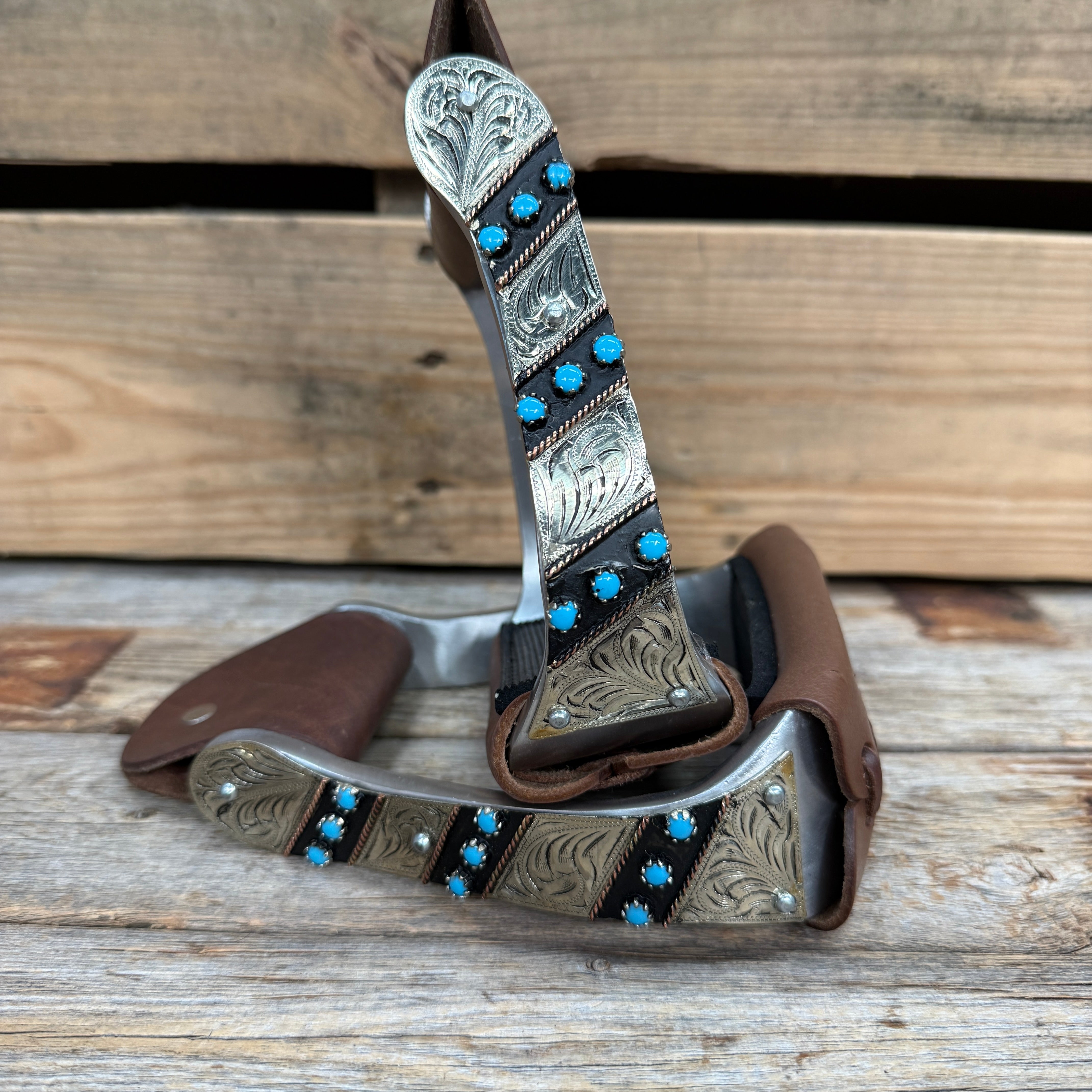 Hand Engraved Midnight Blue Angled Barrel Racing Western Stirrups BRS102